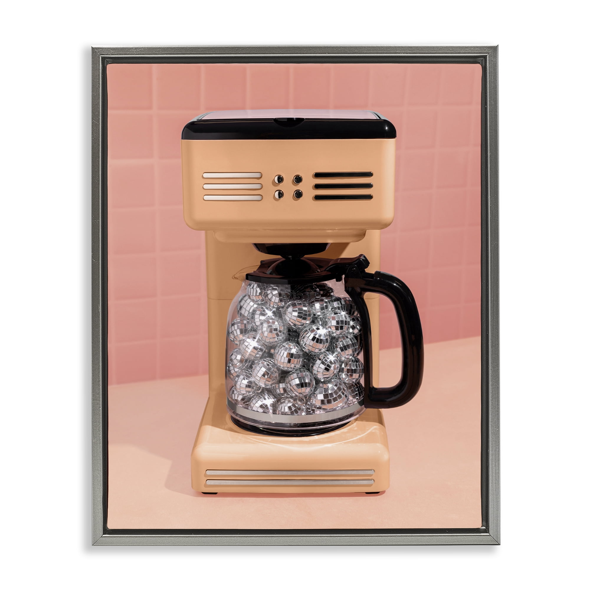 Stupell Industries Disco Coffee Maker over Orange Gray Framed Floater Canvas Wall Art, design by LISH Creative