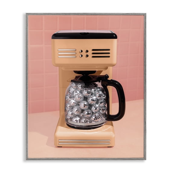 Stupell Industries Contemporary Disco Coffee Maker over Orange Gray Framed Giclee Art, 11 x 14, by LISH Creative