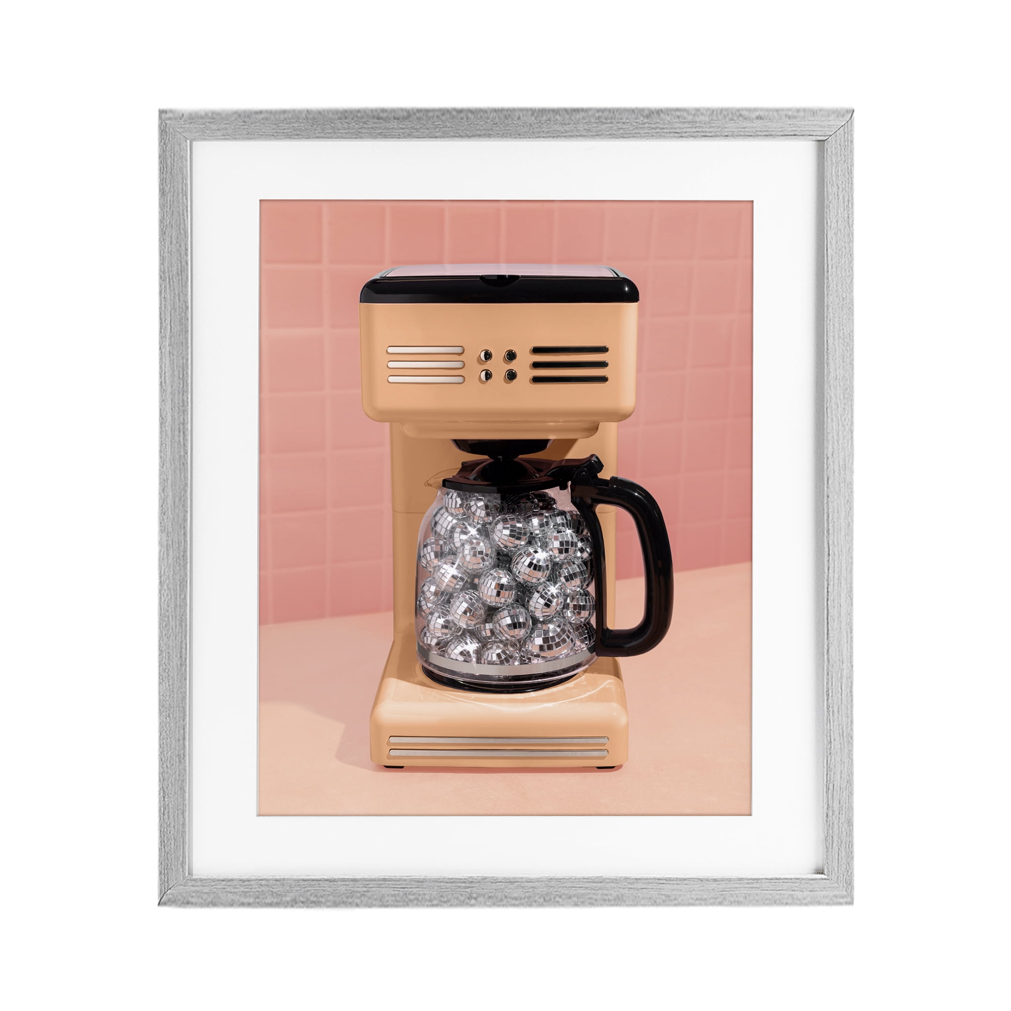 Stupell Industries Disco Coffee Maker over Orange Gray Framed Print Under Glass, design by LISH Creative