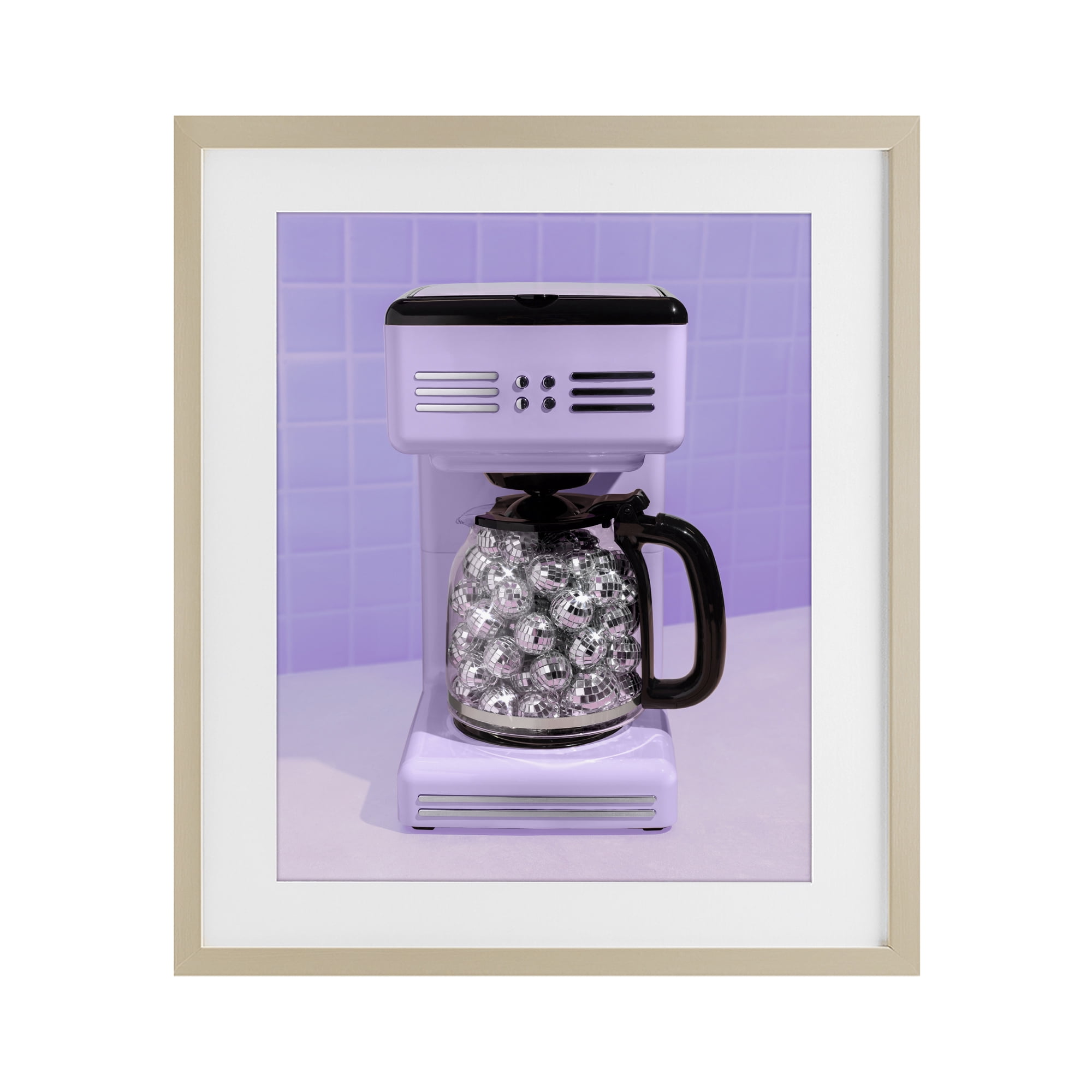 Stupell Industries Disco Coffee Maker over Purple Birch Framed Print Under Glass, design by LISH Creative