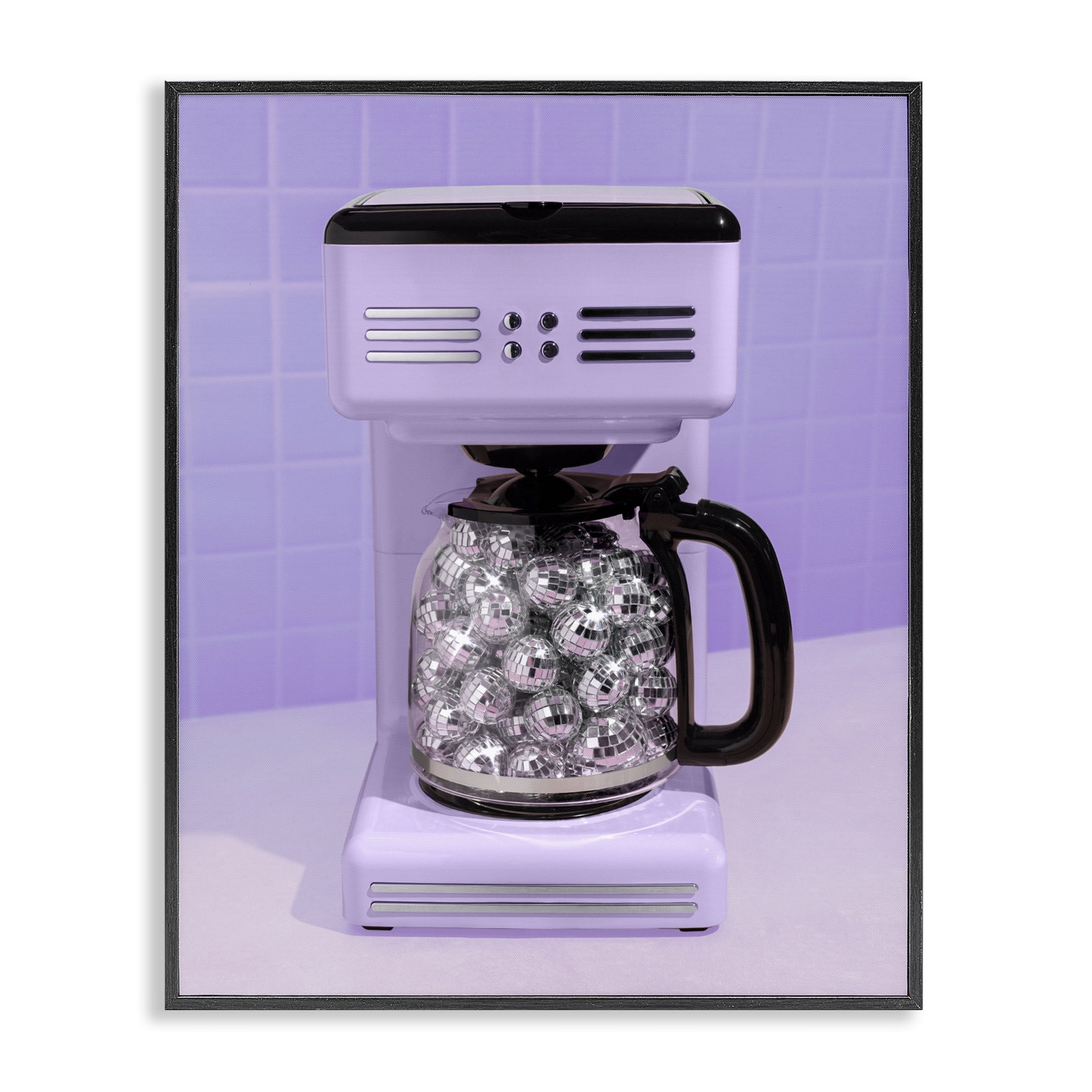 Stupell Industries Disco Coffee Maker over Purple Black Framed Giclee Art, design by LISH Creative
