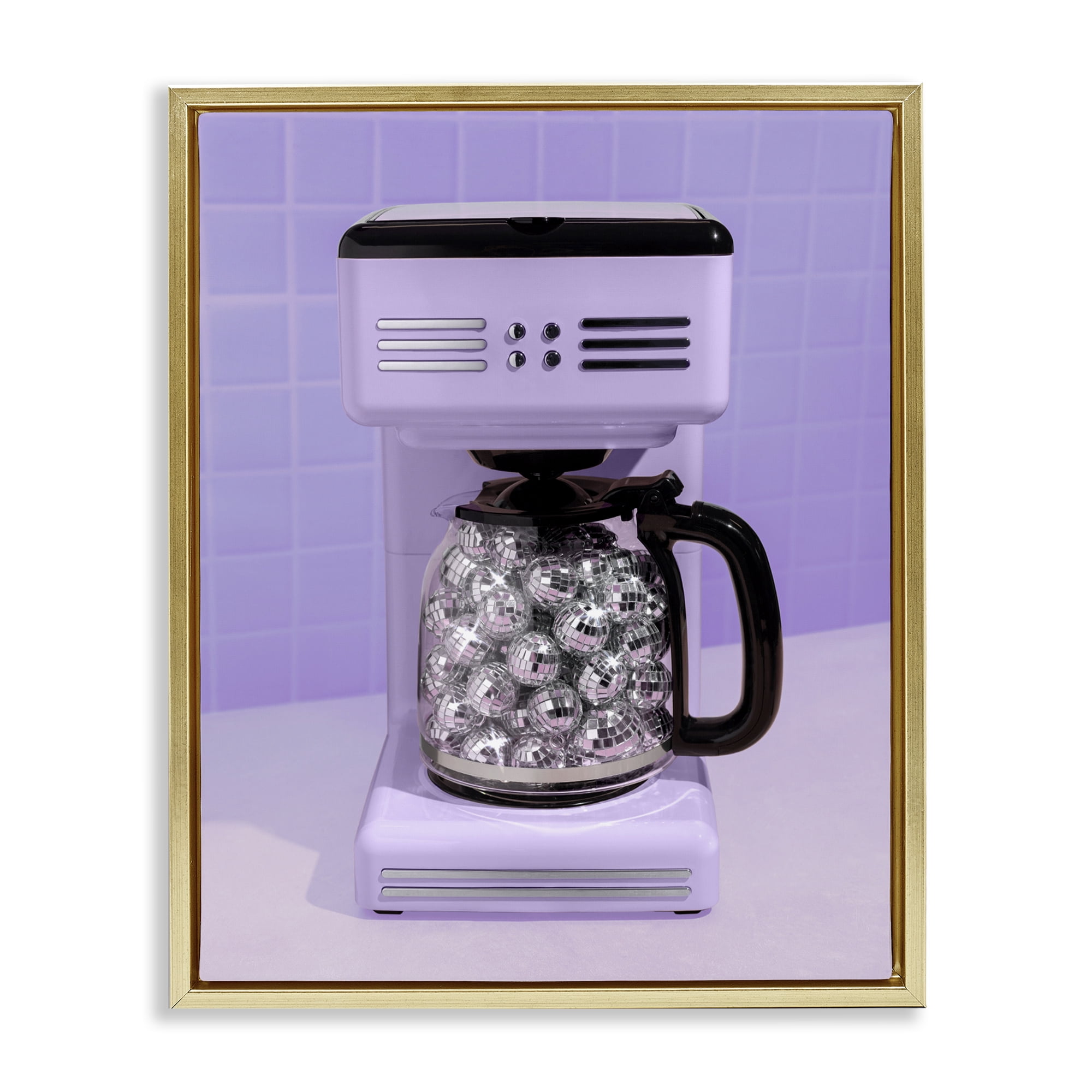 Stupell Industries Disco Coffee Maker over Purple Gold Framed Floater Canvas Wall Art, design by LISH Creative