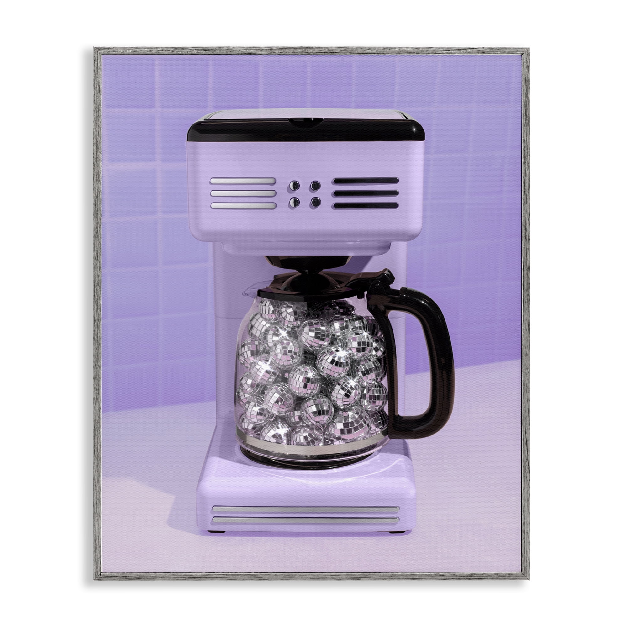 Stupell Industries Disco Coffee Maker over Purple Gray Framed Giclee Art, design by LISH Creative
