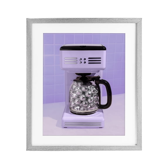 Stupell Industries Art Deco Disco Coffee Maker over Purple Gray Framed Print Under Glass, 13 x 16, by LISH Creative