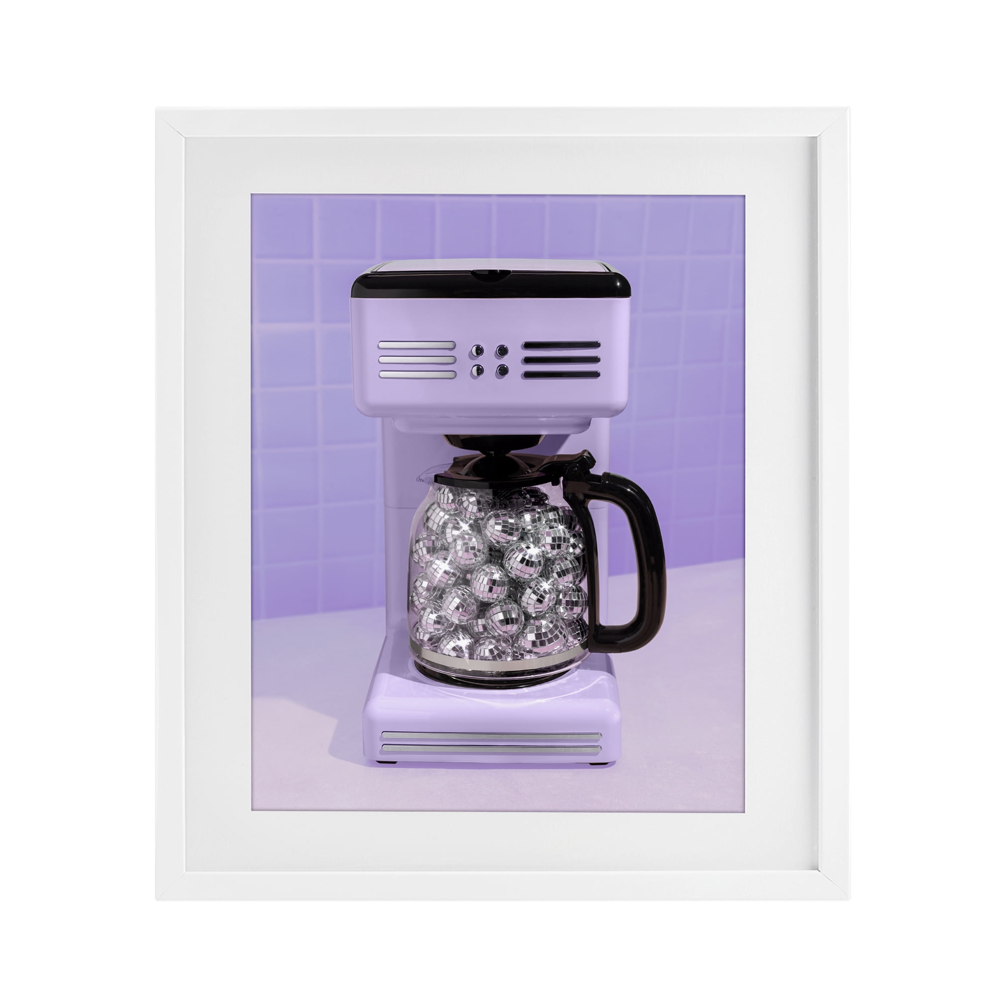 Stupell Industries Disco Coffee Maker over Purple White Framed Print Under Glass, design by LISH Creative