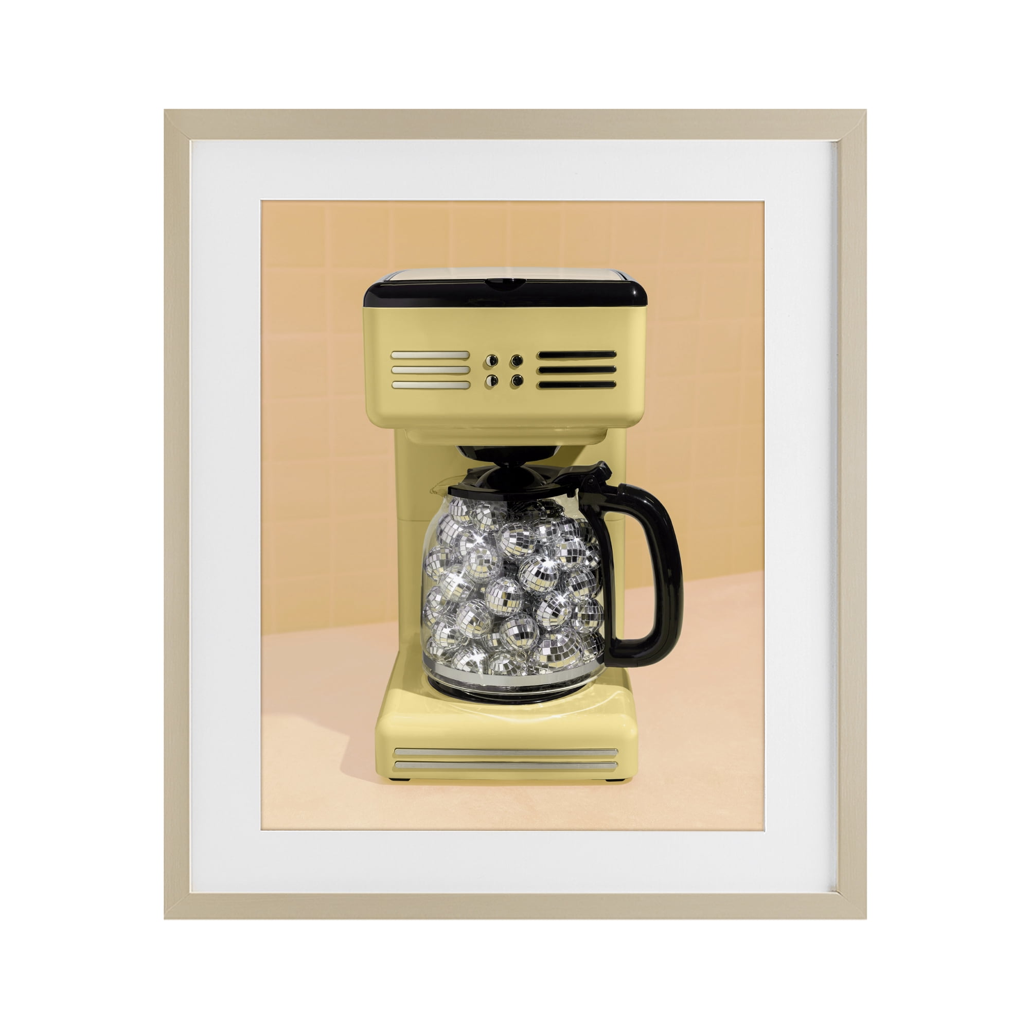 Stupell Industries Disco Coffee Maker over Yellow Birch Framed Print Under Glass, design by LISH Creative