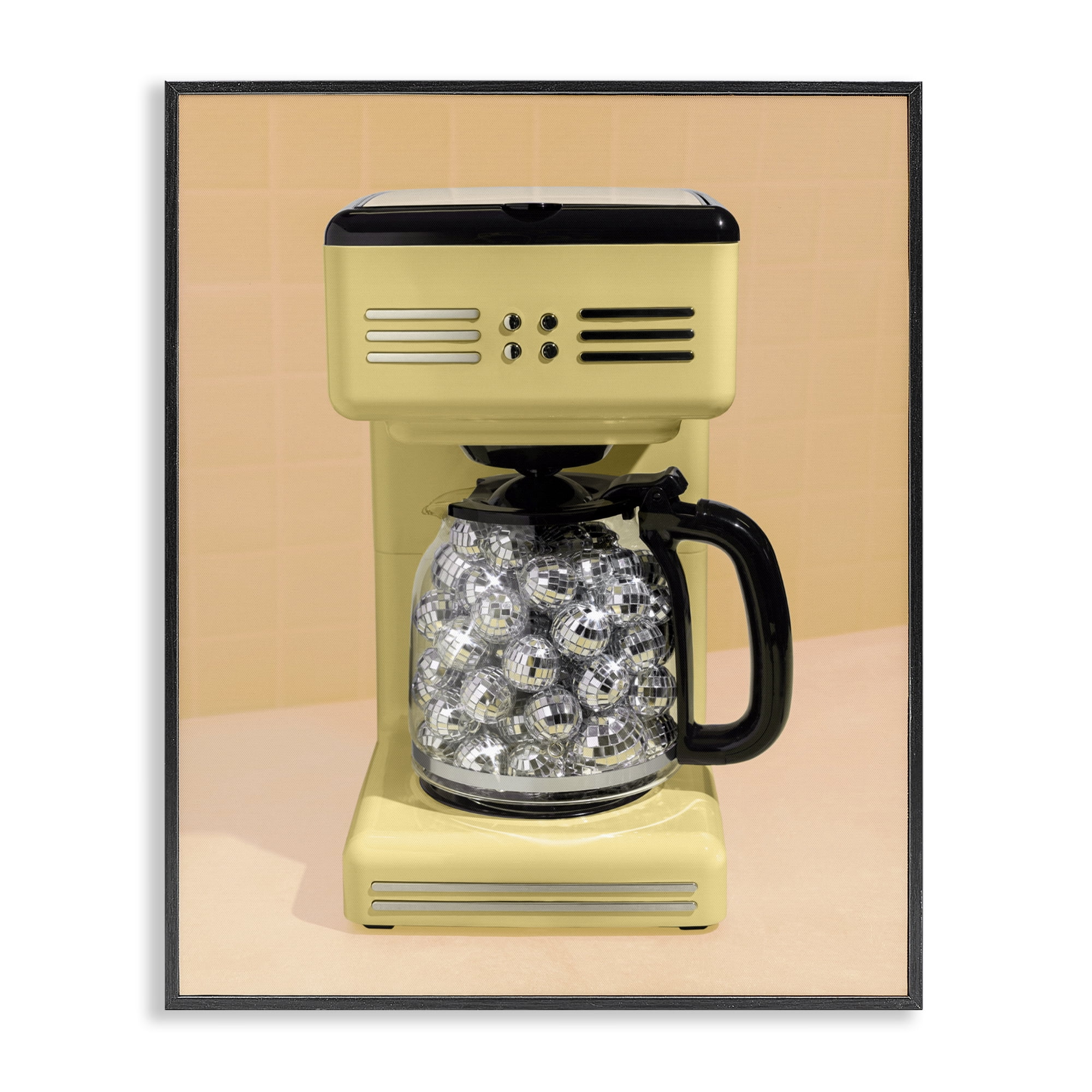 Stupell Industries Disco Coffee Maker over Yellow Black Framed Giclee Art, design by LISH Creative
