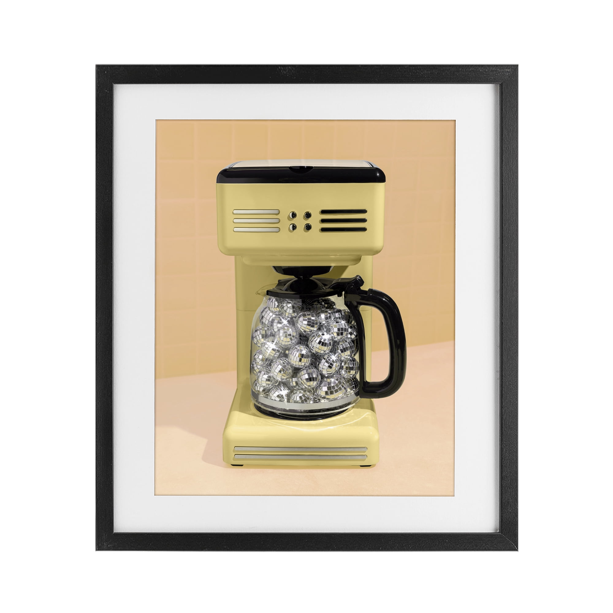 Stupell Industries Disco Coffee Maker over Yellow Black Framed Print Under Glass, design by LISH Creative
