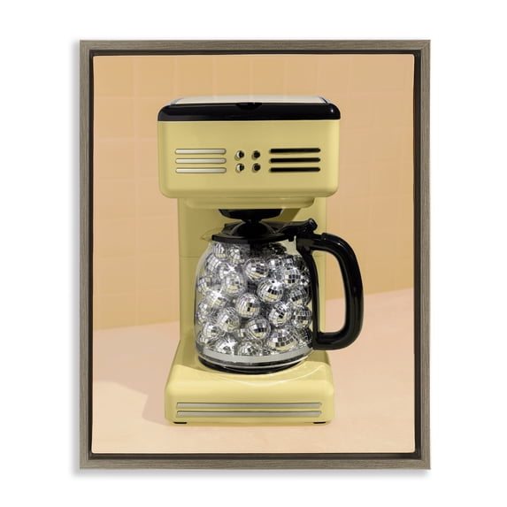 Stupell Industries Eclectic Disco Coffee Maker over Yellow Brown Floating Frame Canvas Art, 25 x 31, by LISH Creative