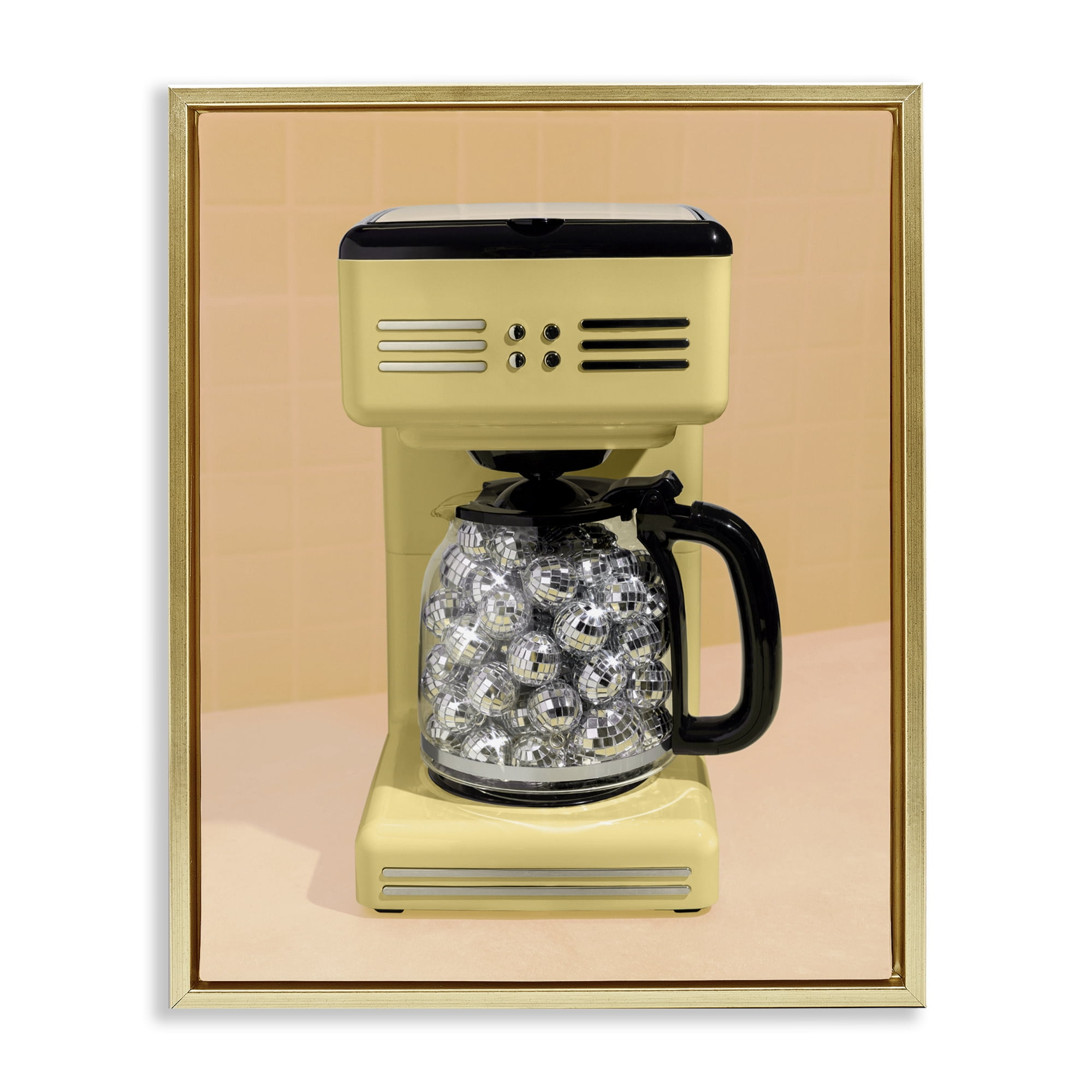 Stupell Industries Disco Coffee Maker over Yellow Gold Framed Floater Canvas Wall Art, design by LISH Creative