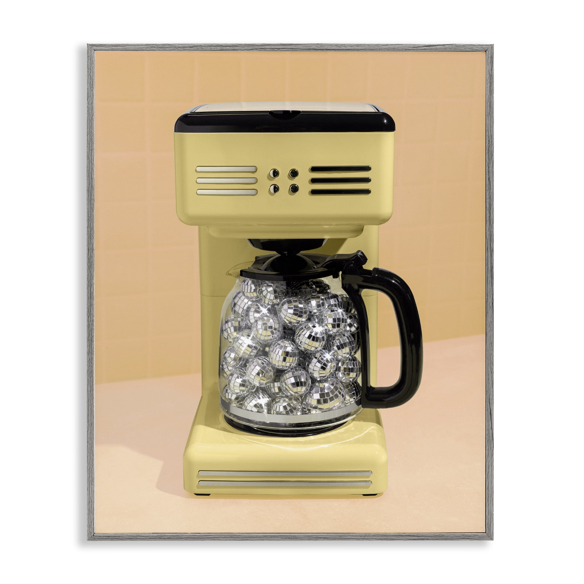 Stupell Industries Disco Coffee Maker over Yellow Gray Framed Giclee Art, design by LISH Creative