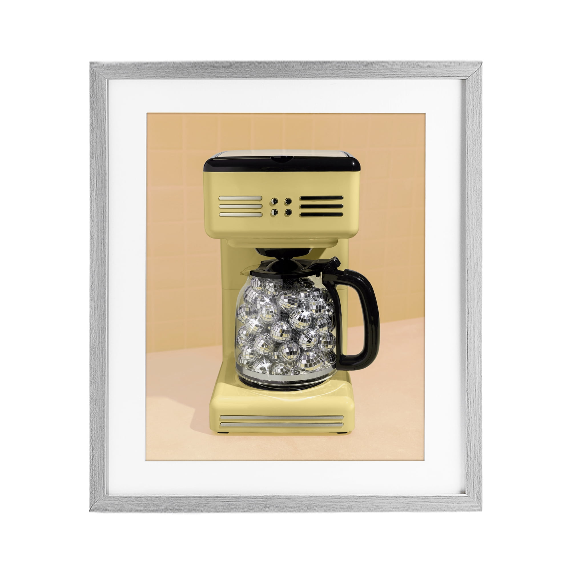 Stupell Industries Disco Coffee Maker over Yellow Gray Framed Print Under Glass, design by LISH Creative