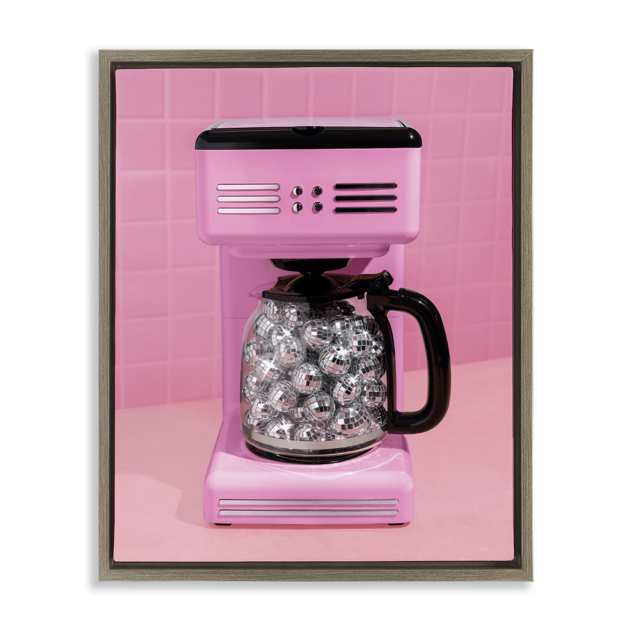 Stupell Industries Disco Coffee Over Pink Brown Framed Floater Canvas Wall Art, design by LISH Creative