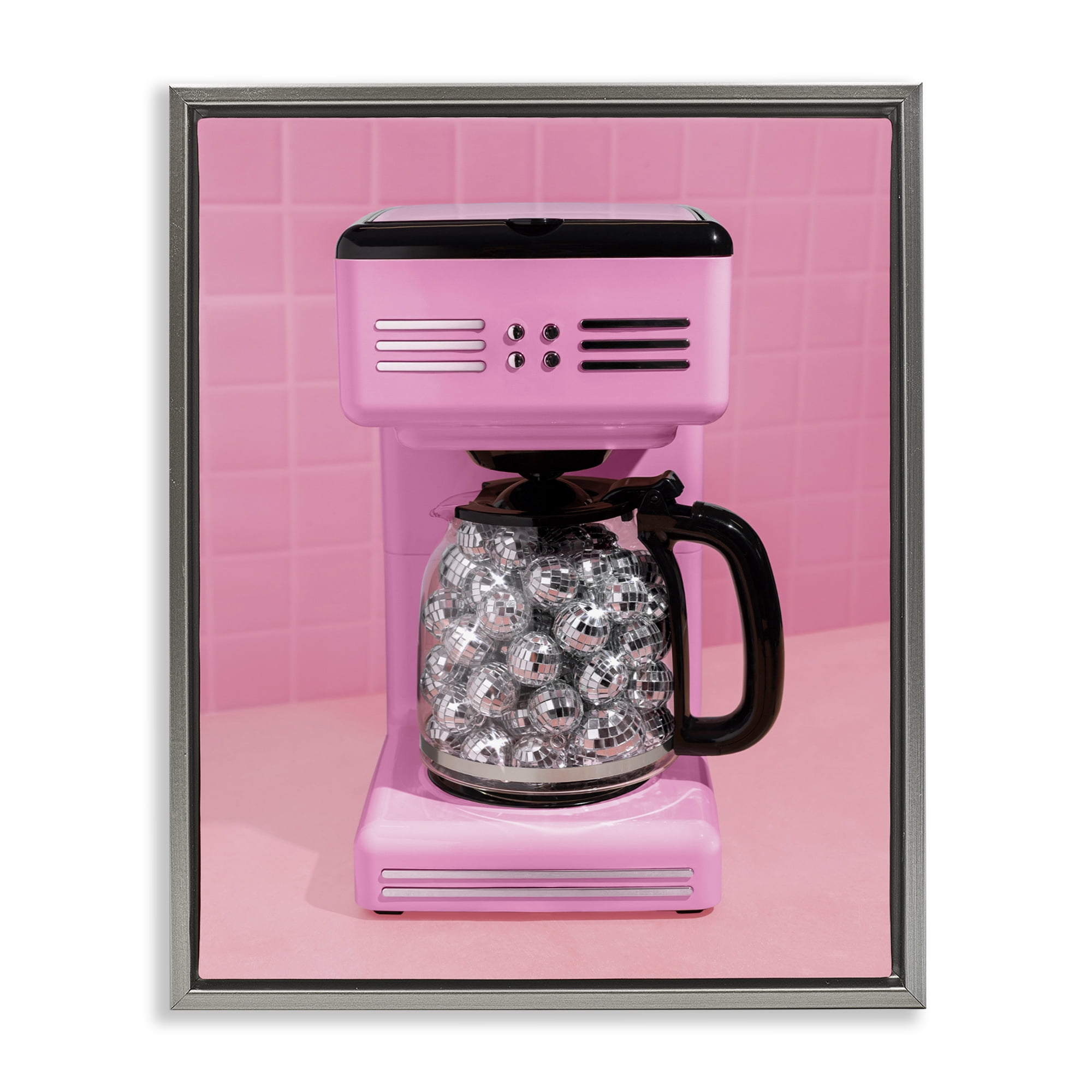 Stupell Industries Disco Coffee Over Pink Gray Framed Floater Canvas Wall Art, design by LISH Creative