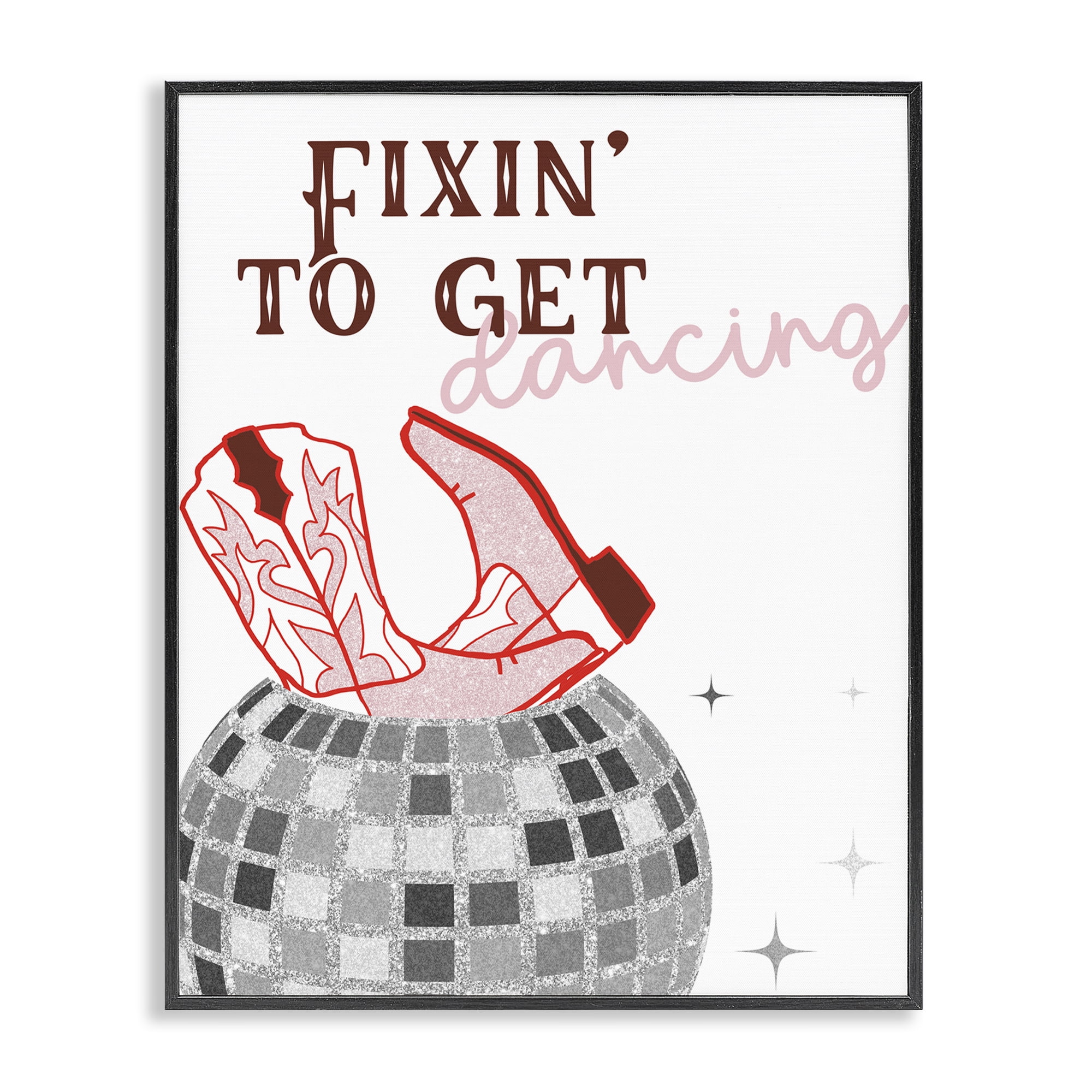 Stupell Industries Disco Cowgirl Dance Phrase Text & Numbers Painting Black Framed Art Print Wall Art, 24 x 30