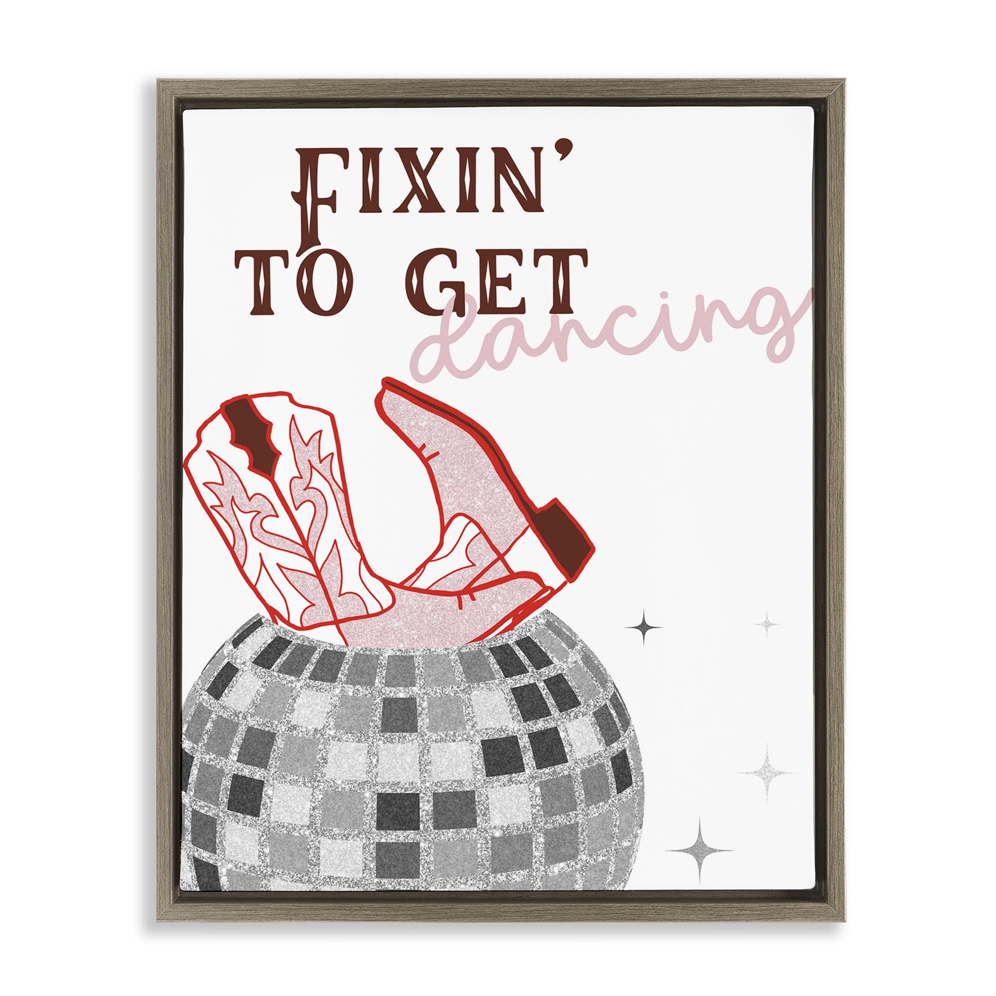 Stupell Industries Disco Cowgirl Dance Phrase Text & Numbers Painting Brown Floater Framed Canvas Art Print Wall Art, 17 x 21