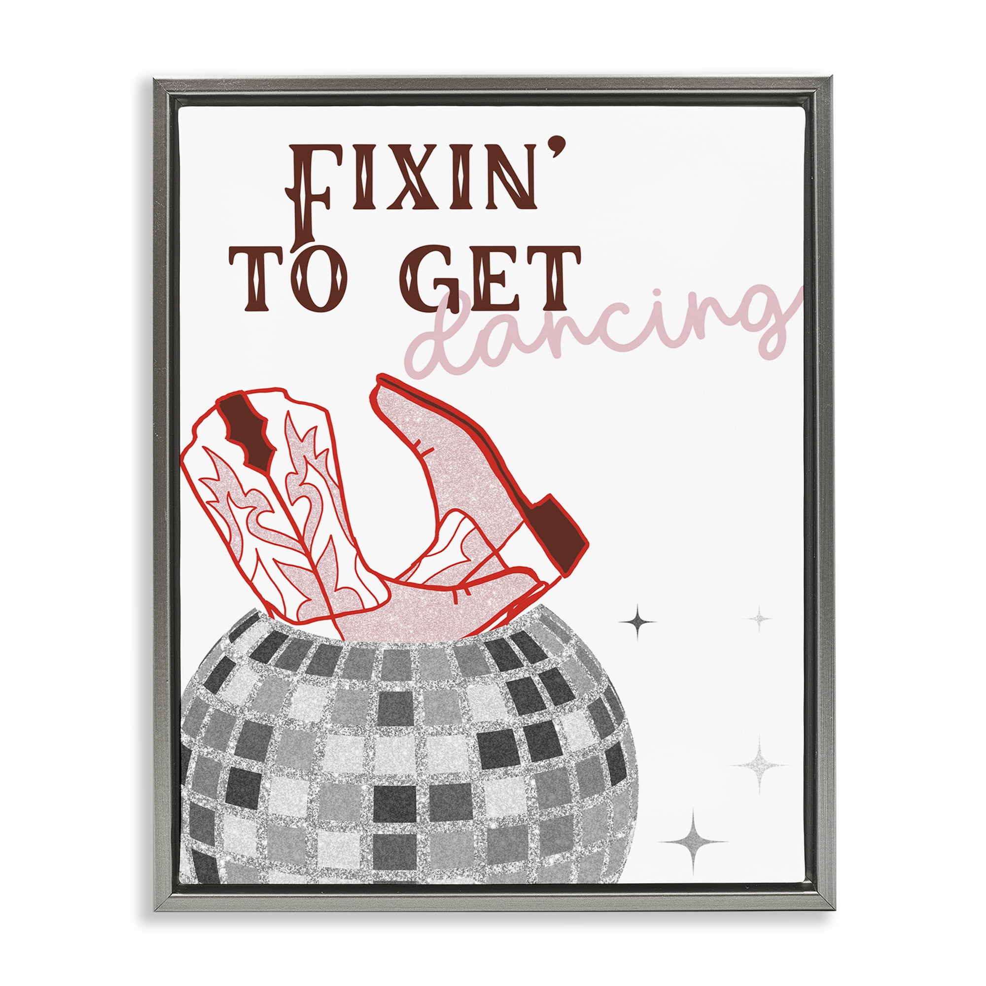 Stupell Industries Disco Cowgirl Dance Phrase Text & Numbers Painting Gray Floater Framed Canvas Art Print Wall Art, 25 x 31
