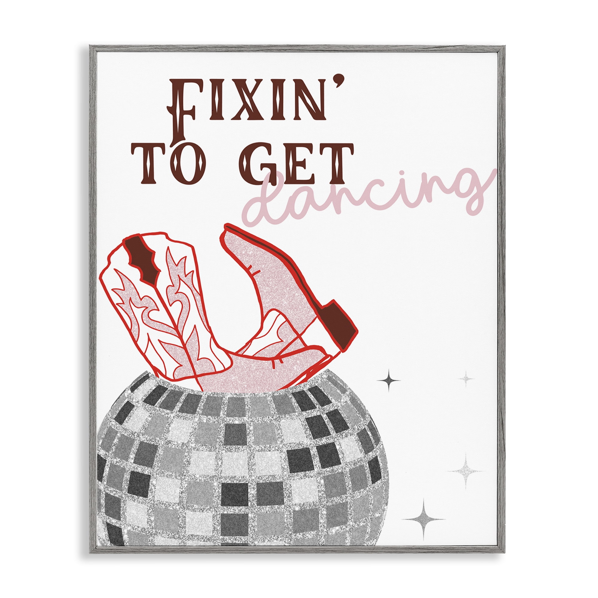 Stupell Industries Disco Cowgirl Dance Phrase Text & Numbers Painting Gray Framed Art Print Wall Art, 11 x 14