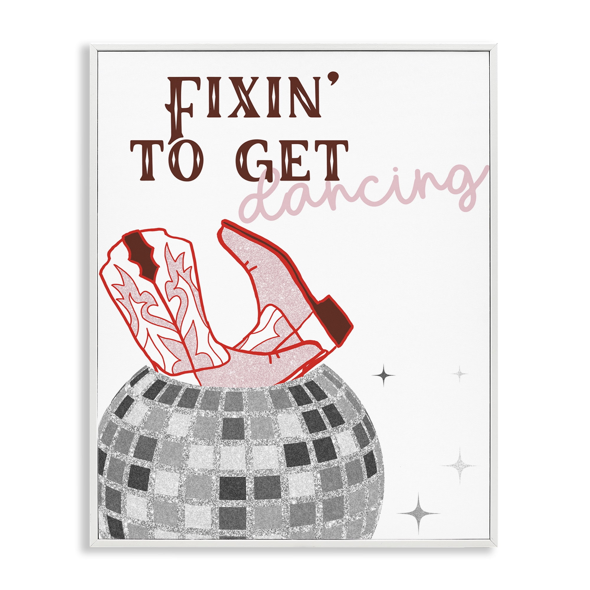 Stupell Industries Disco Cowgirl Dance Phrase Text & Numbers Painting White Framed Art Print Wall Art, 16 x 20