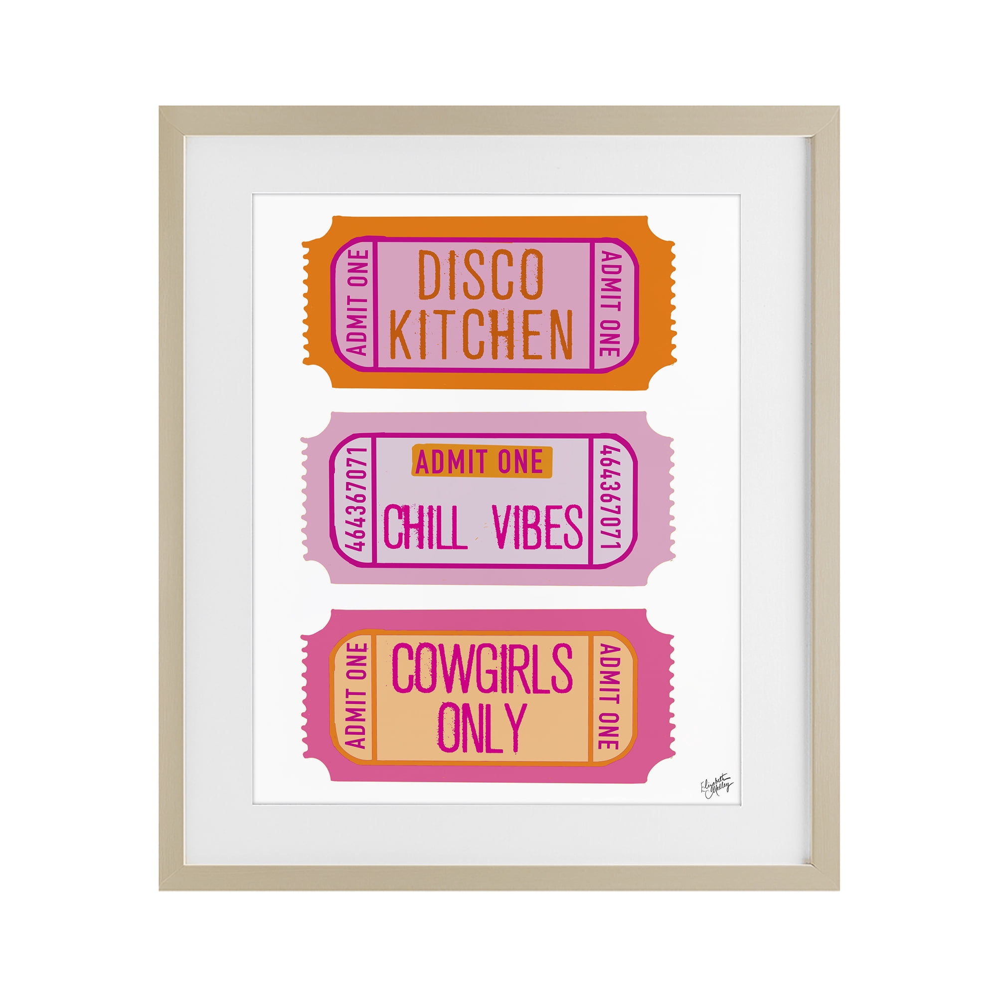 Stupell Industries Disco Cowgirl Ticket Phrases Birch Framed Print Under Glass, design by Elizabeth Medley