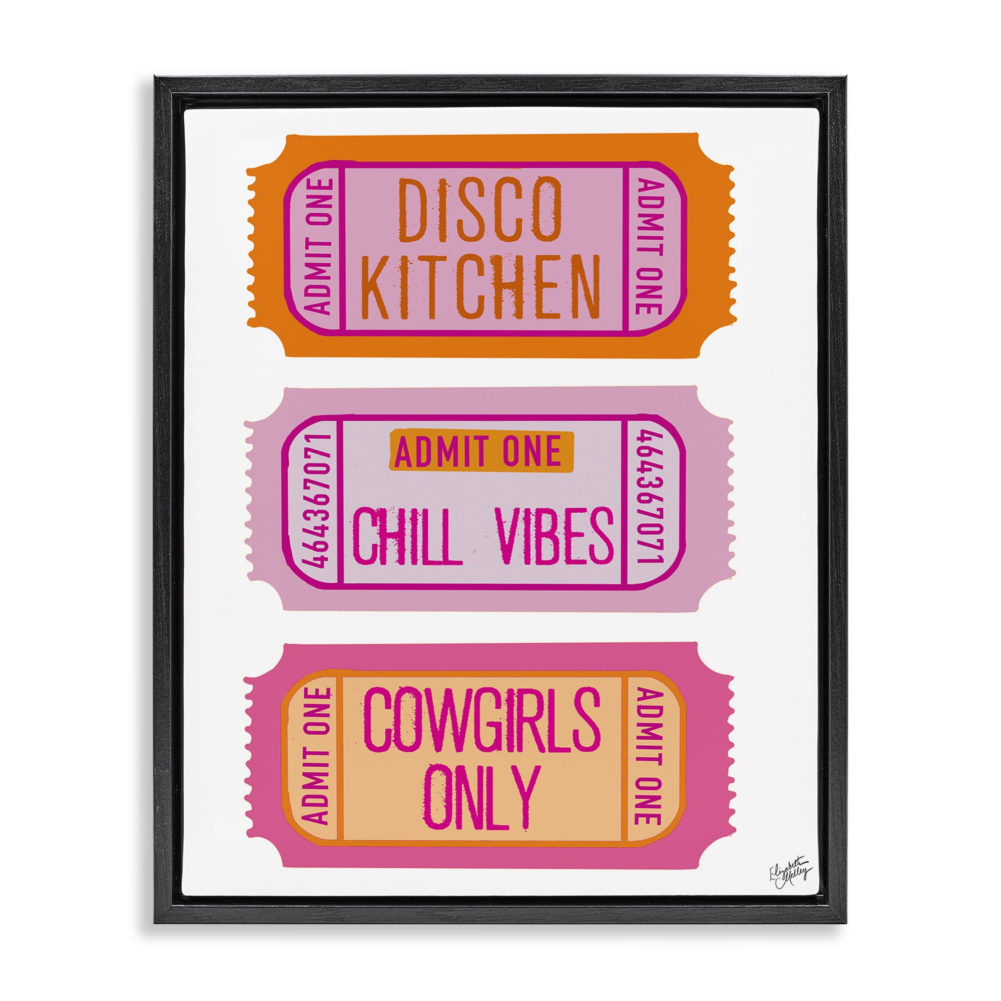 Stupell Industries Disco Cowgirl Ticket Phrases Black Framed Floater Canvas Wall Art, design by Elizabeth Medley