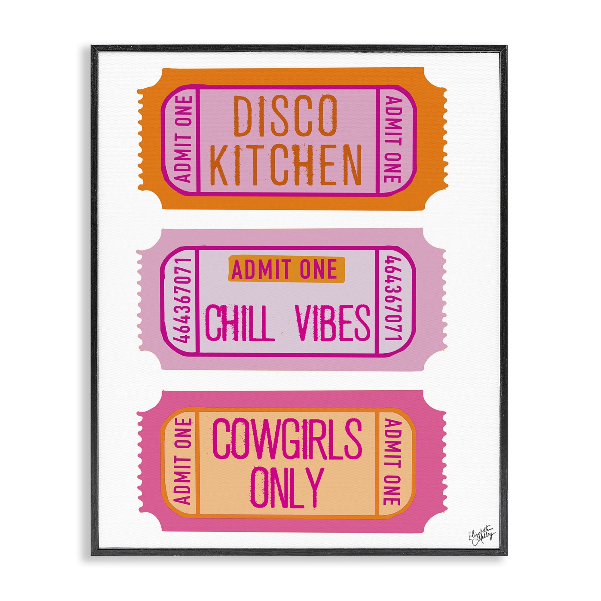 Stupell Industries Disco Cowgirl Ticket Phrases Black Framed Giclee Art, design by Elizabeth Medley