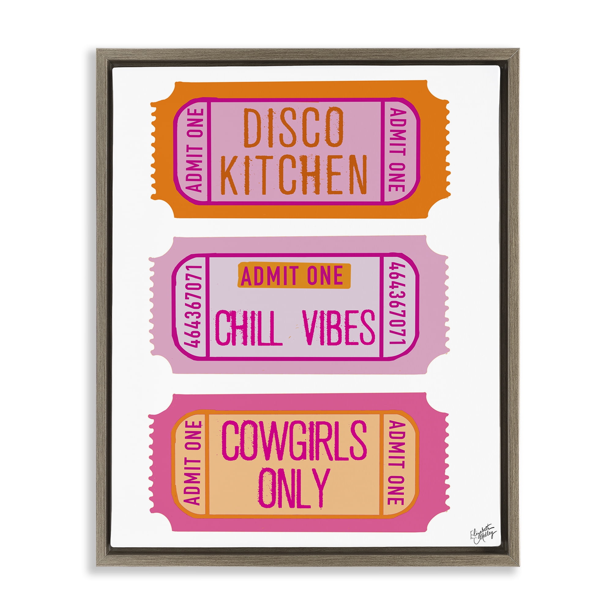 Stupell Industries Disco Cowgirl Ticket Phrases Brown Framed Floater Canvas Wall Art, design by Elizabeth Medley