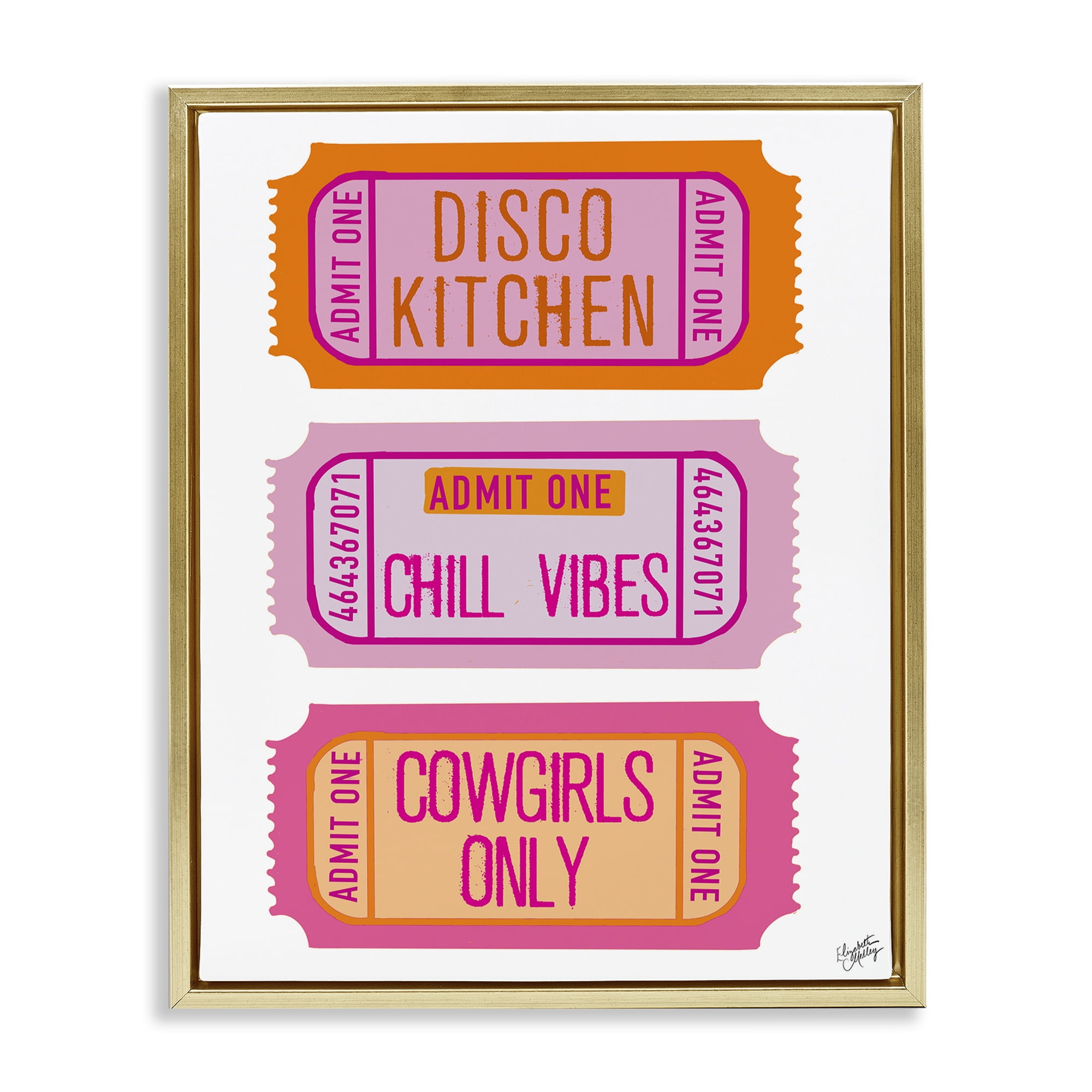 Stupell Industries Disco Cowgirl Ticket Phrases Gold Framed Floater Canvas Wall Art, design by Elizabeth Medley