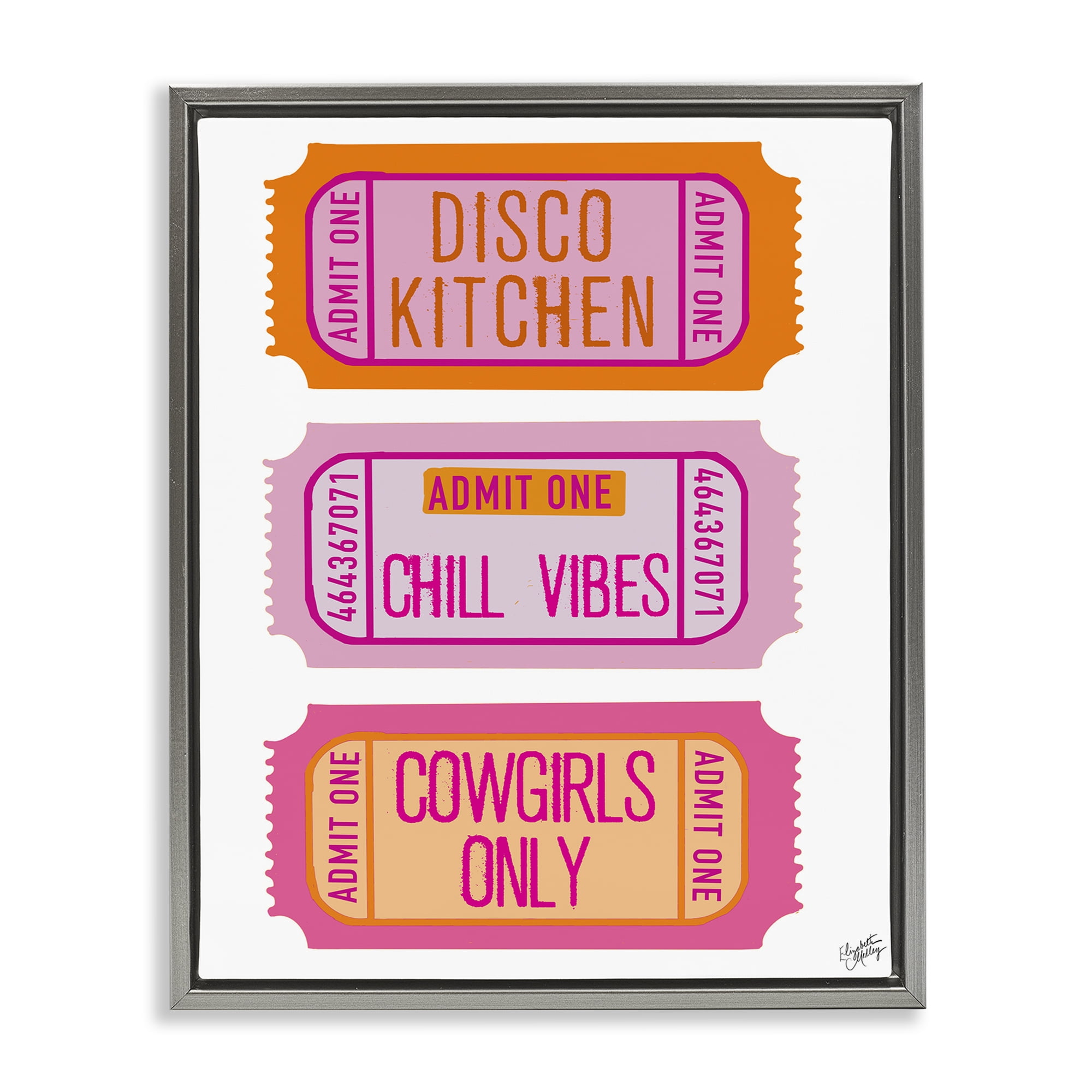 Stupell Industries Disco Cowgirl Ticket Phrases Gray Framed Floater Canvas Wall Art, design by Elizabeth Medley