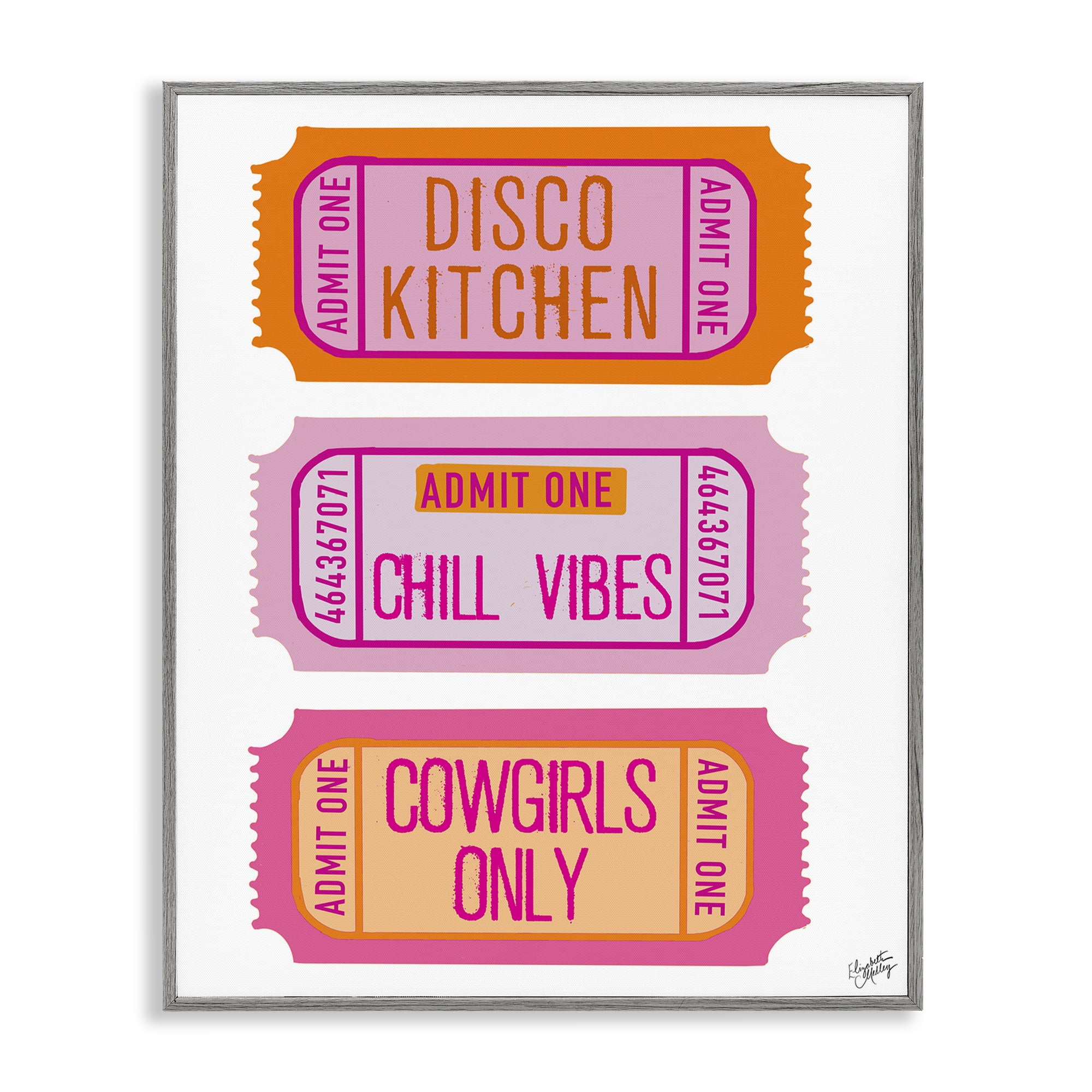 Stupell Industries Disco Cowgirl Ticket Phrases Gray Framed Giclee Art, design by Elizabeth Medley