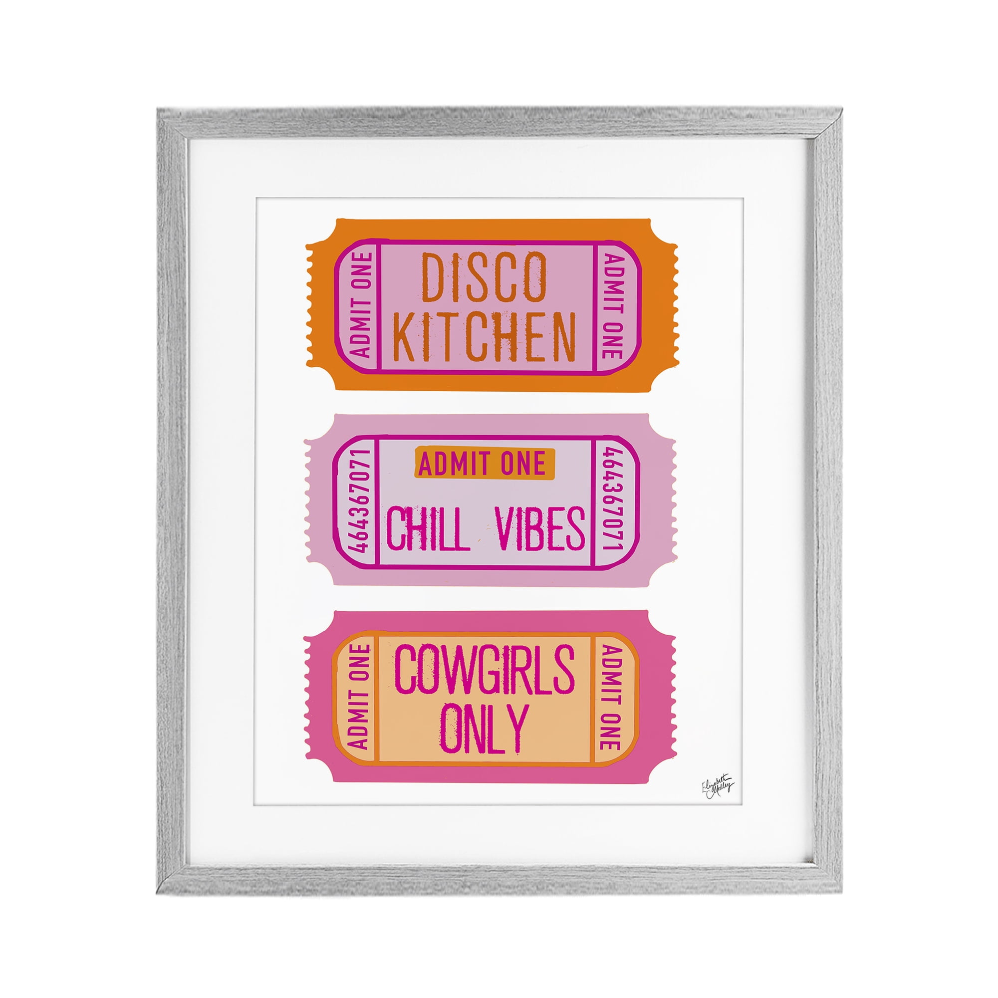 Stupell Industries Disco Cowgirl Ticket Phrases Gray Framed Print Under Glass, design by Elizabeth Medley