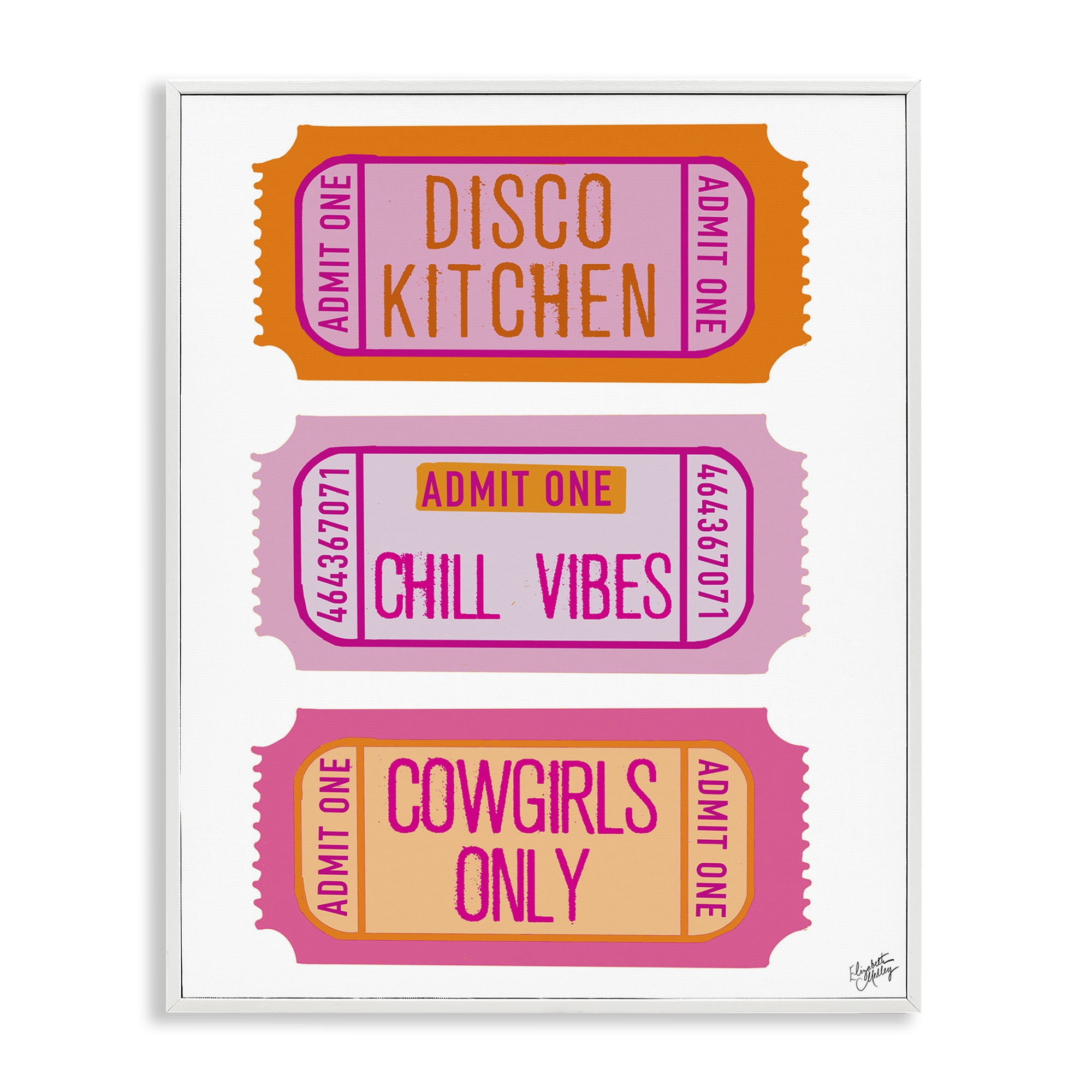 Stupell Industries Disco Cowgirl Ticket Phrases White Framed Giclee Art, design by Elizabeth Medley