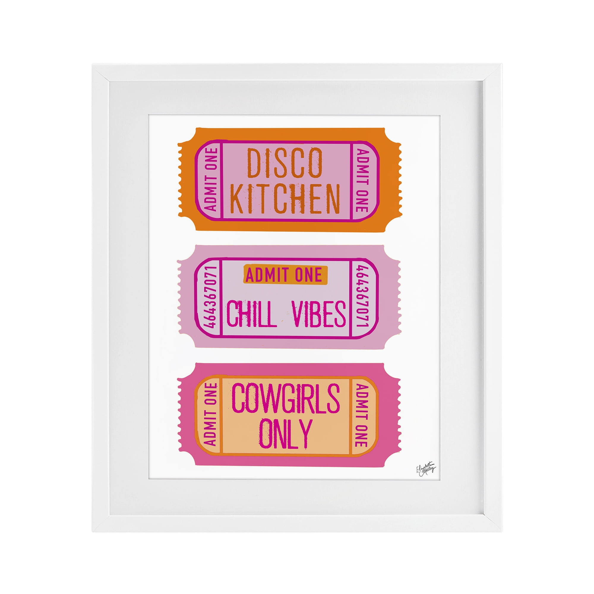 Stupell Industries Disco Cowgirl Ticket Phrases White Framed Print Under Glass, design by Elizabeth Medley