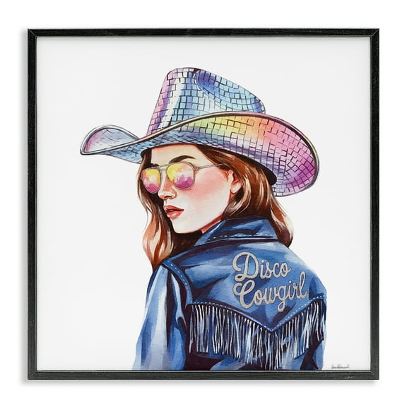 Stupell Industries Disco Cowgirl in Blue People Painting Black Framed Art Print Wall Art, 12 x 12