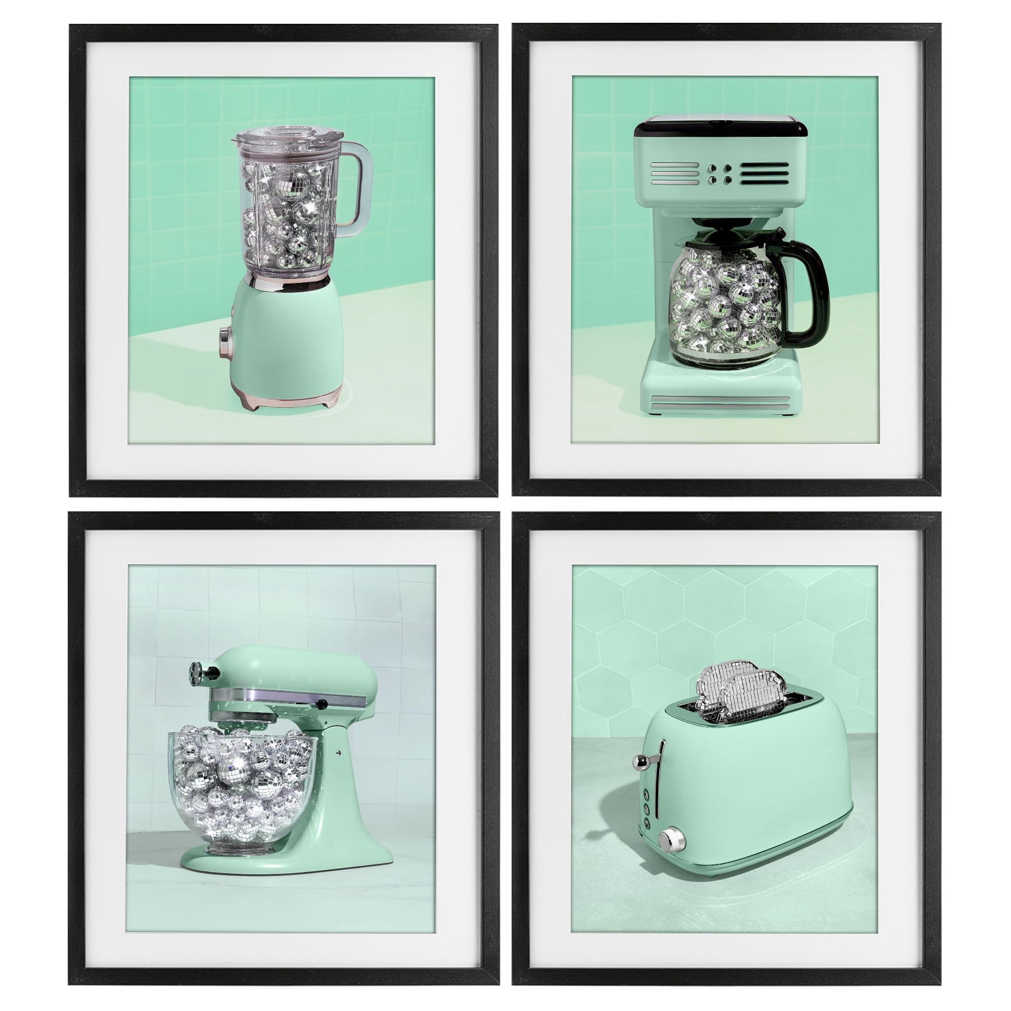Stupell Industries Disco Drink Blender over Green 4 Piece Black Framed Print Under Glass Set, design by LISH Creative