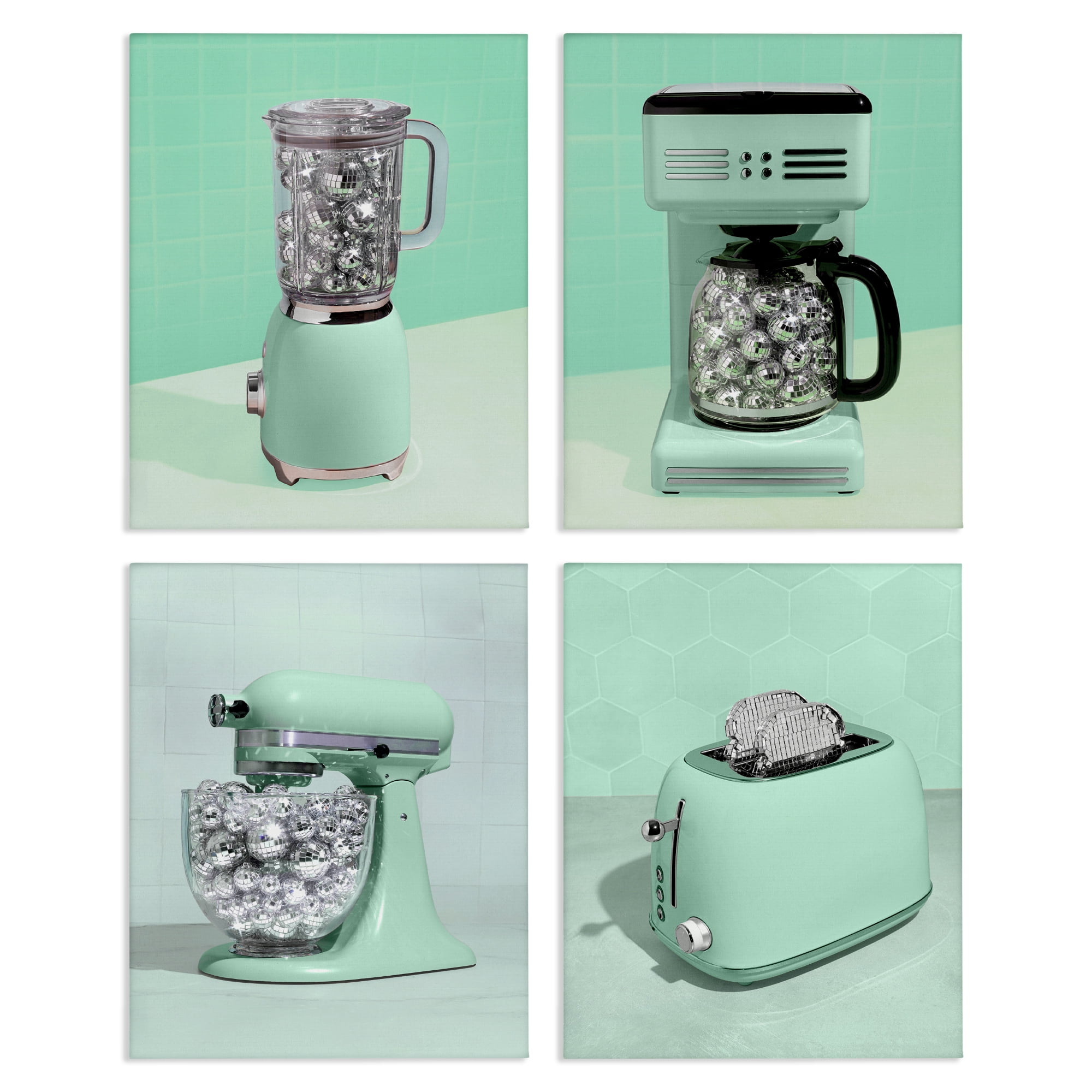 Stupell Industries Disco Drink Blender over Green 4 Piece Canvas Wall Art Set, design by LISH Creative