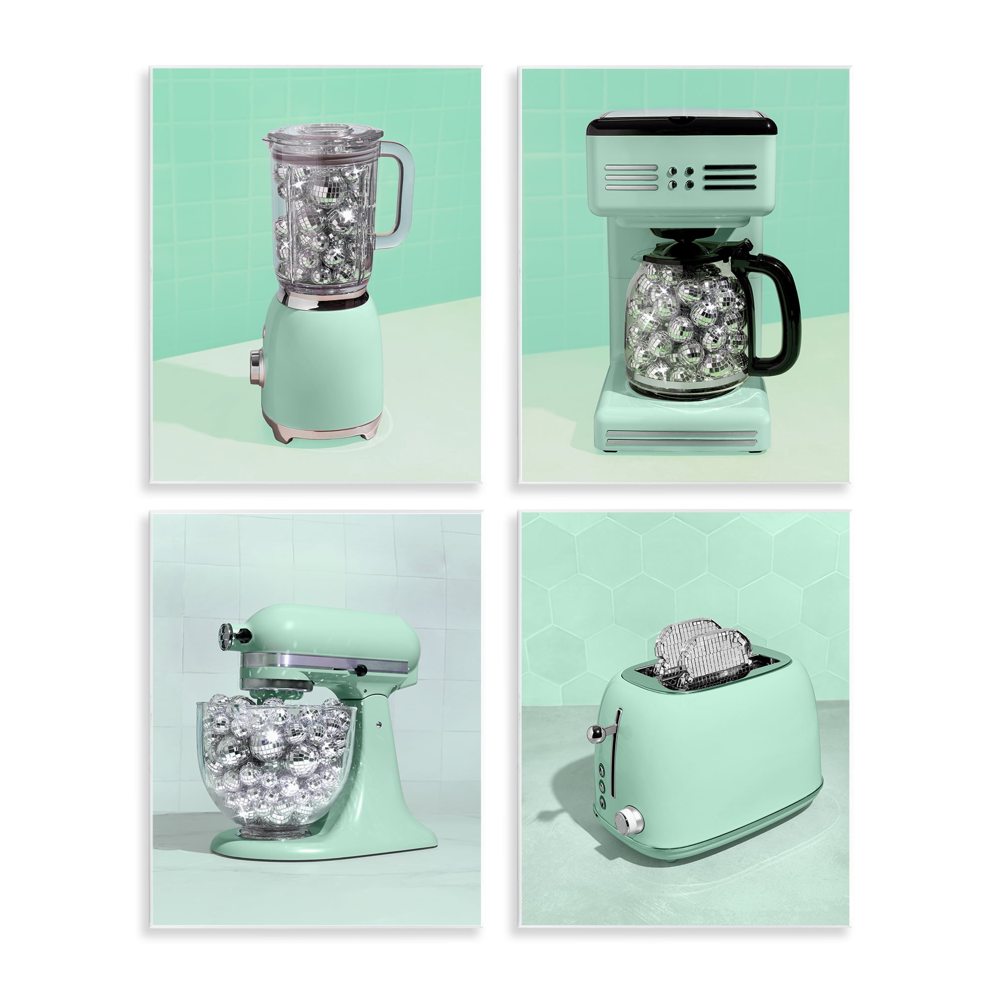 Stupell Industries Disco Drink Blender over Green 4 Piece Wall Plaque Art Set, design by LISH Creative