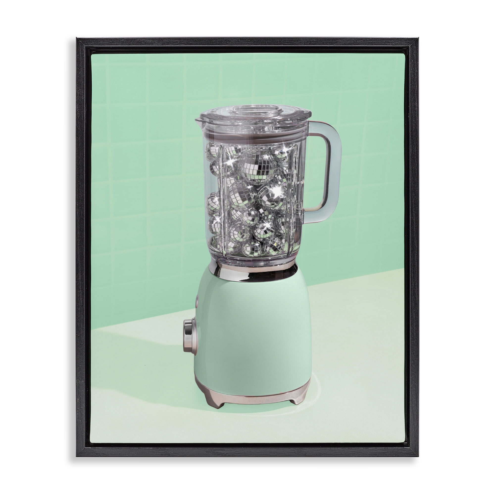 Stupell Industries Disco Drink Blender over Green Black Framed Floater Canvas Wall Art, design by LISH Creative
