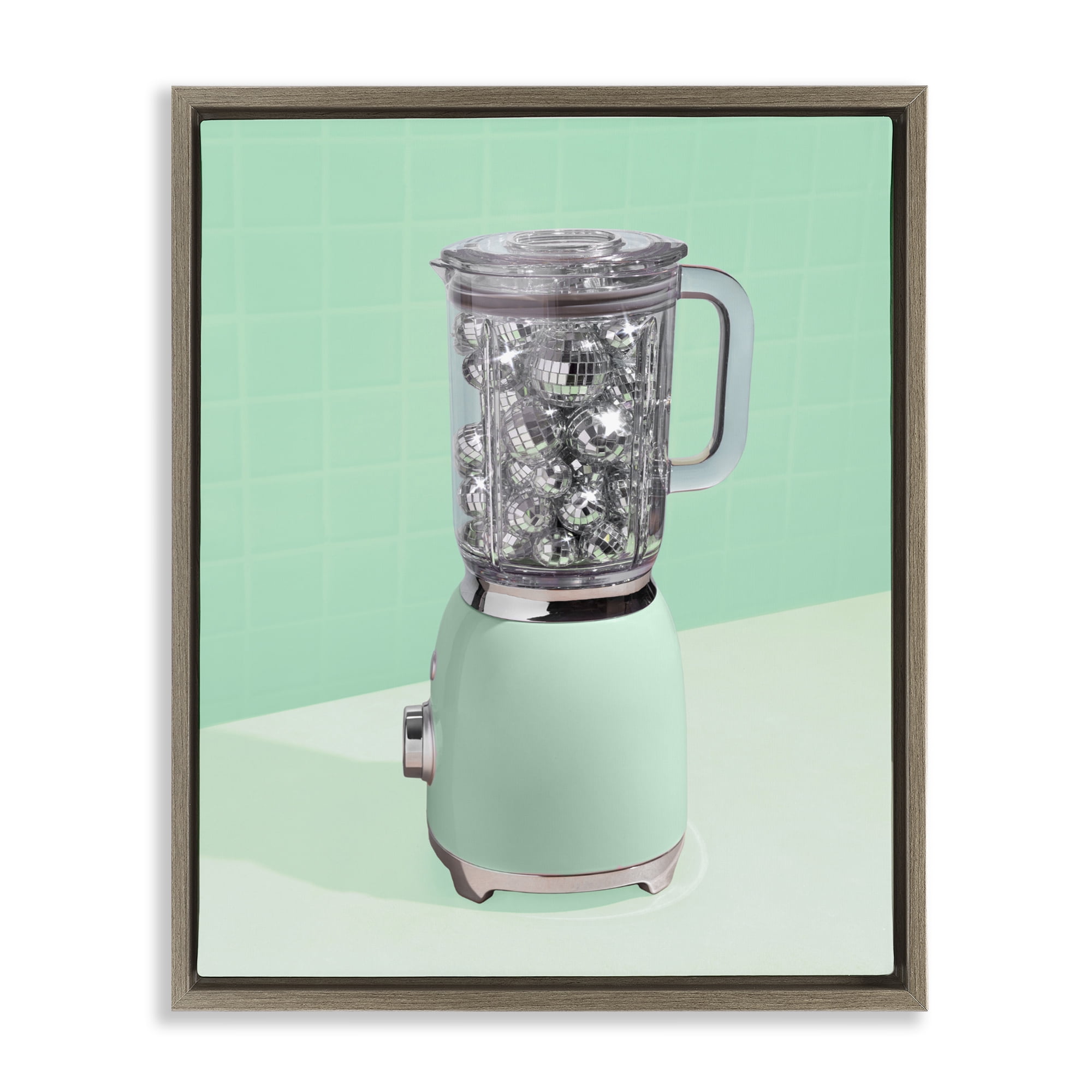 Stupell Industries Disco Drink Blender over Green Brown Framed Floater Canvas Wall Art, design by LISH Creative