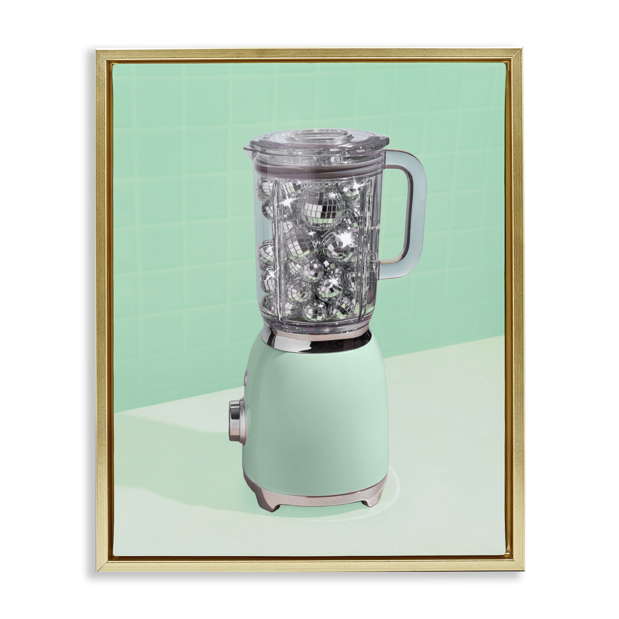 Stupell Industries Disco Drink Blender over Green Gold Framed Floater Canvas Wall Art, design by LISH Creative