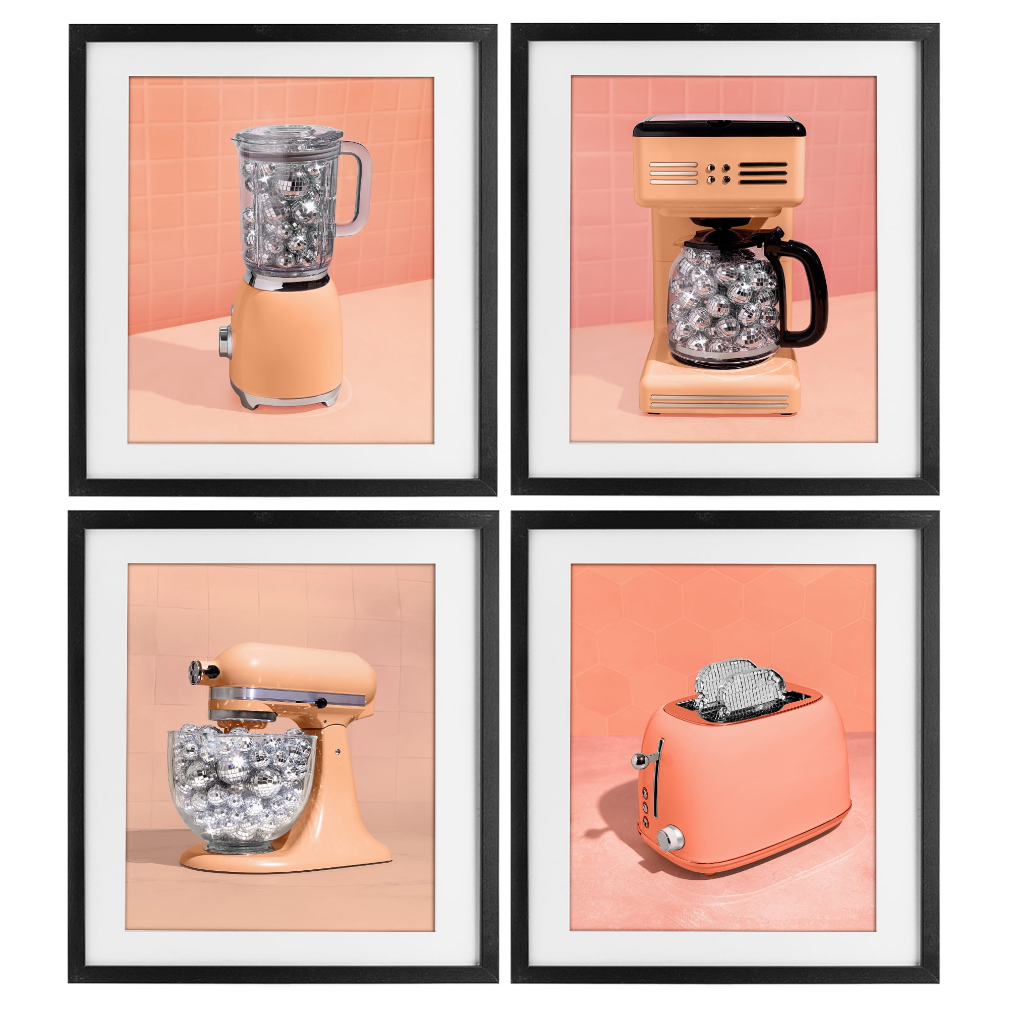 Stupell Industries Disco Drink Blender over Orange 4 Piece Black Framed Print Under Glass Set, design by LISH Creative