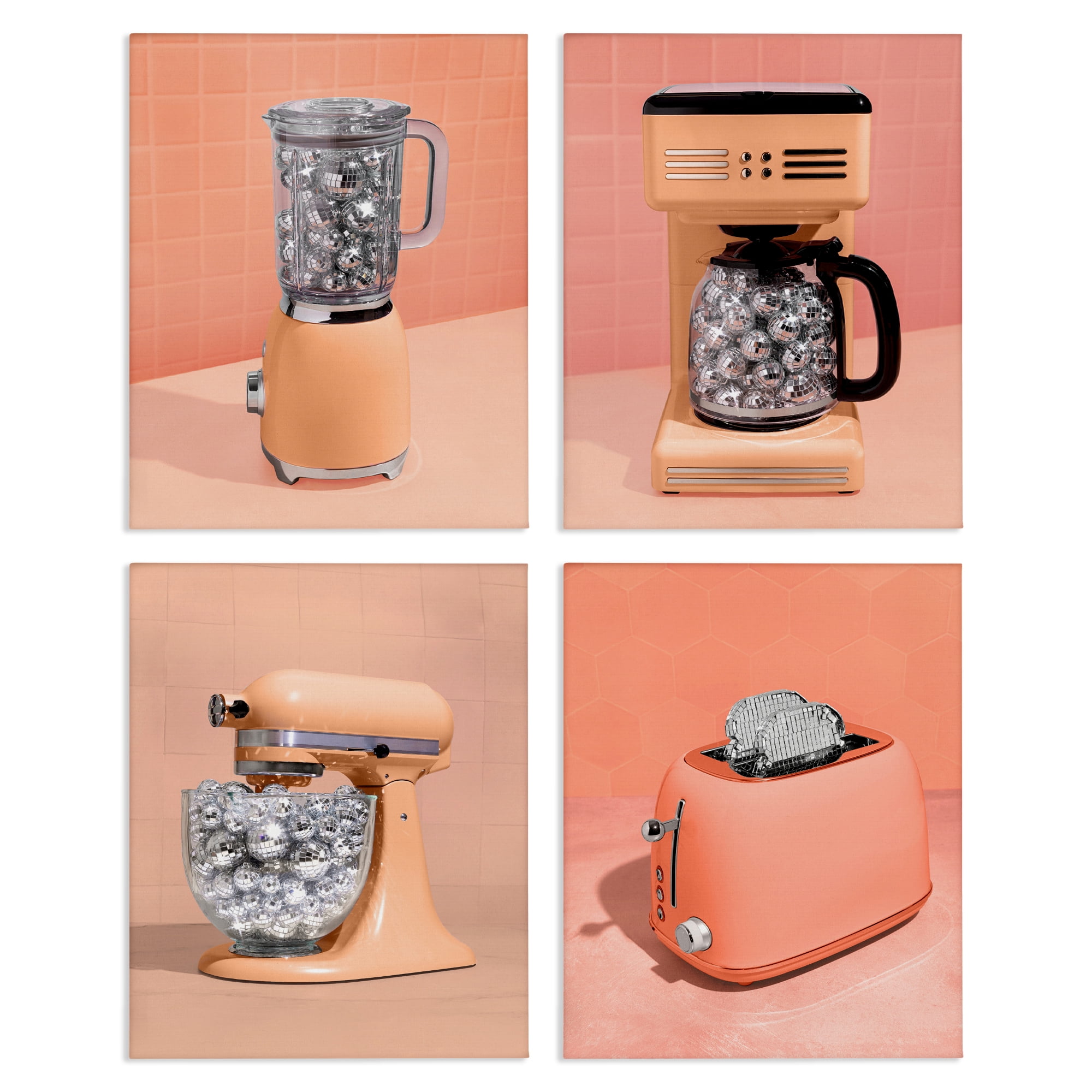 Stupell Industries Disco Drink Blender over Orange 4 Piece Canvas Wall Art Set, design by LISH Creative