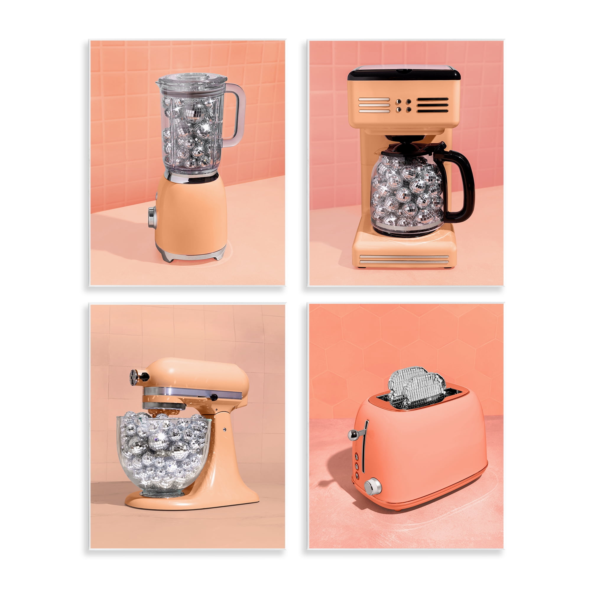 Stupell Industries Disco Drink Blender over Orange 4 Piece Wall Plaque Art Set, design by LISH Creative
