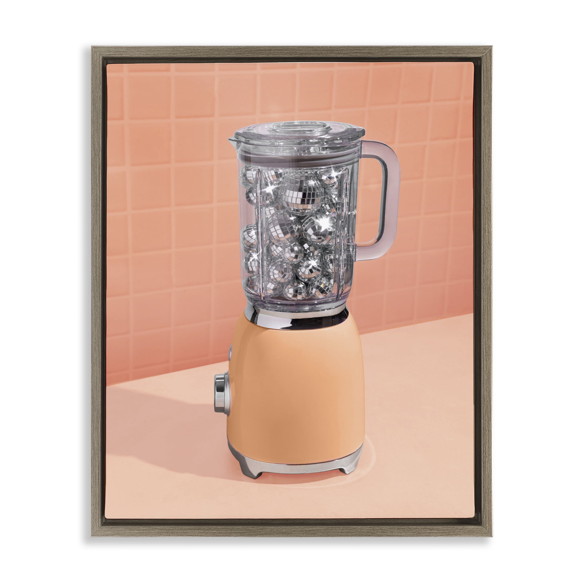 Stupell Industries Disco Drink Blender over Orange Brown Framed Floater Canvas Wall Art, design by LISH Creative