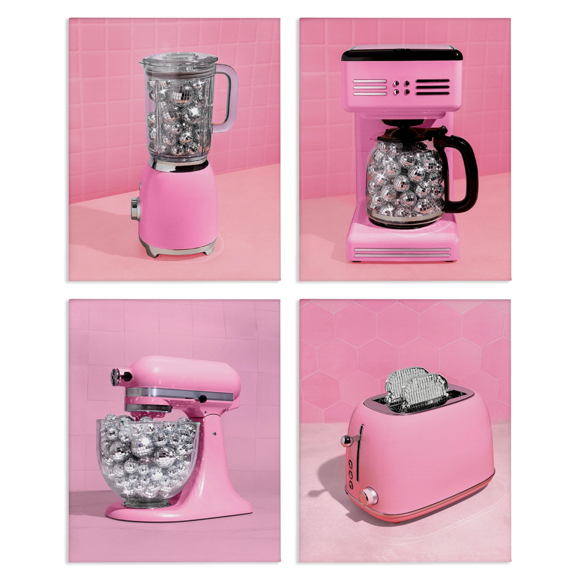 Stupell Industries Disco Drink Blender over Pink 4 Piece Canvas Wall Art Set, design by LISH Creative