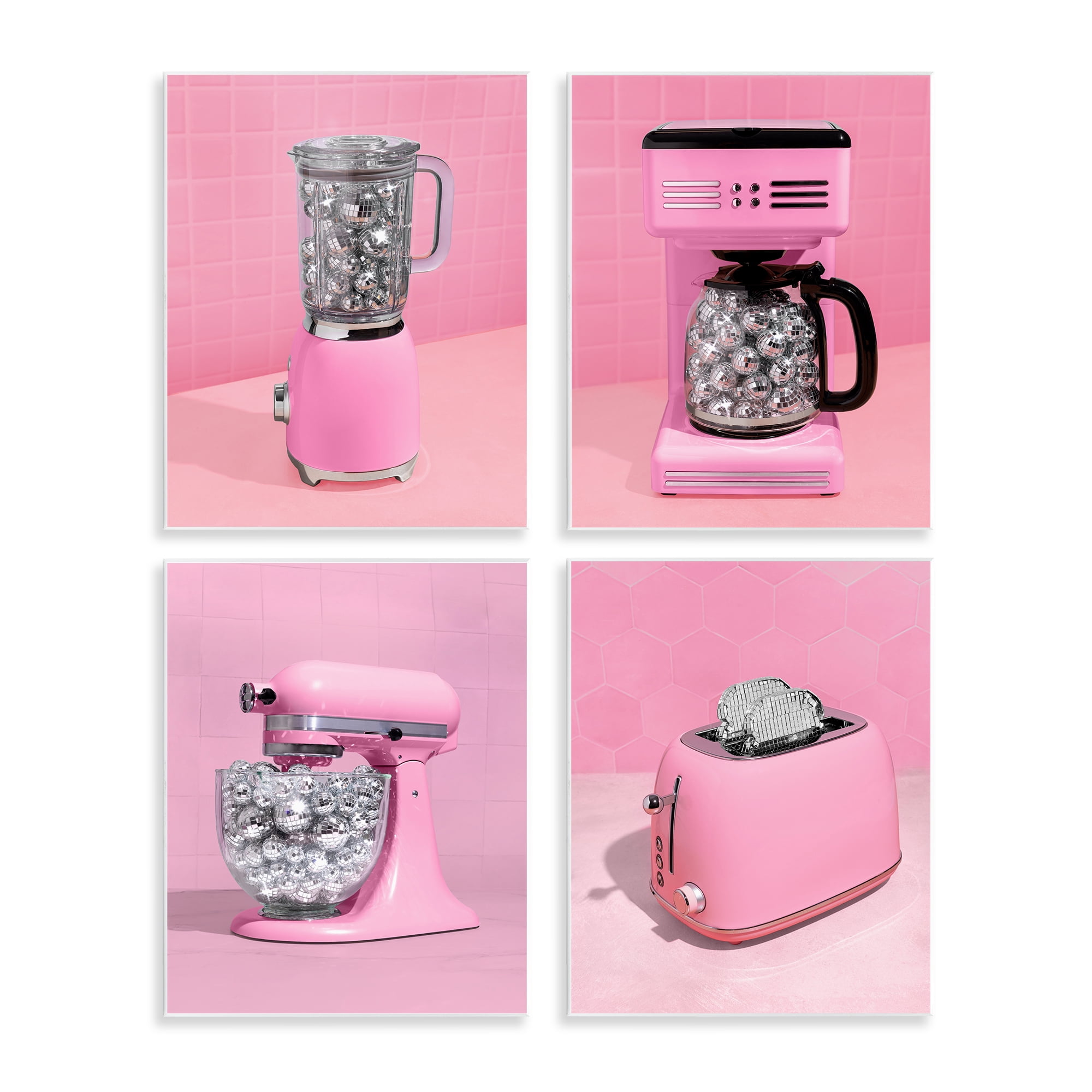 Stupell Industries Disco Drink Blender over Pink 4 Piece Wall Plaque Art Set, design by LISH Creative