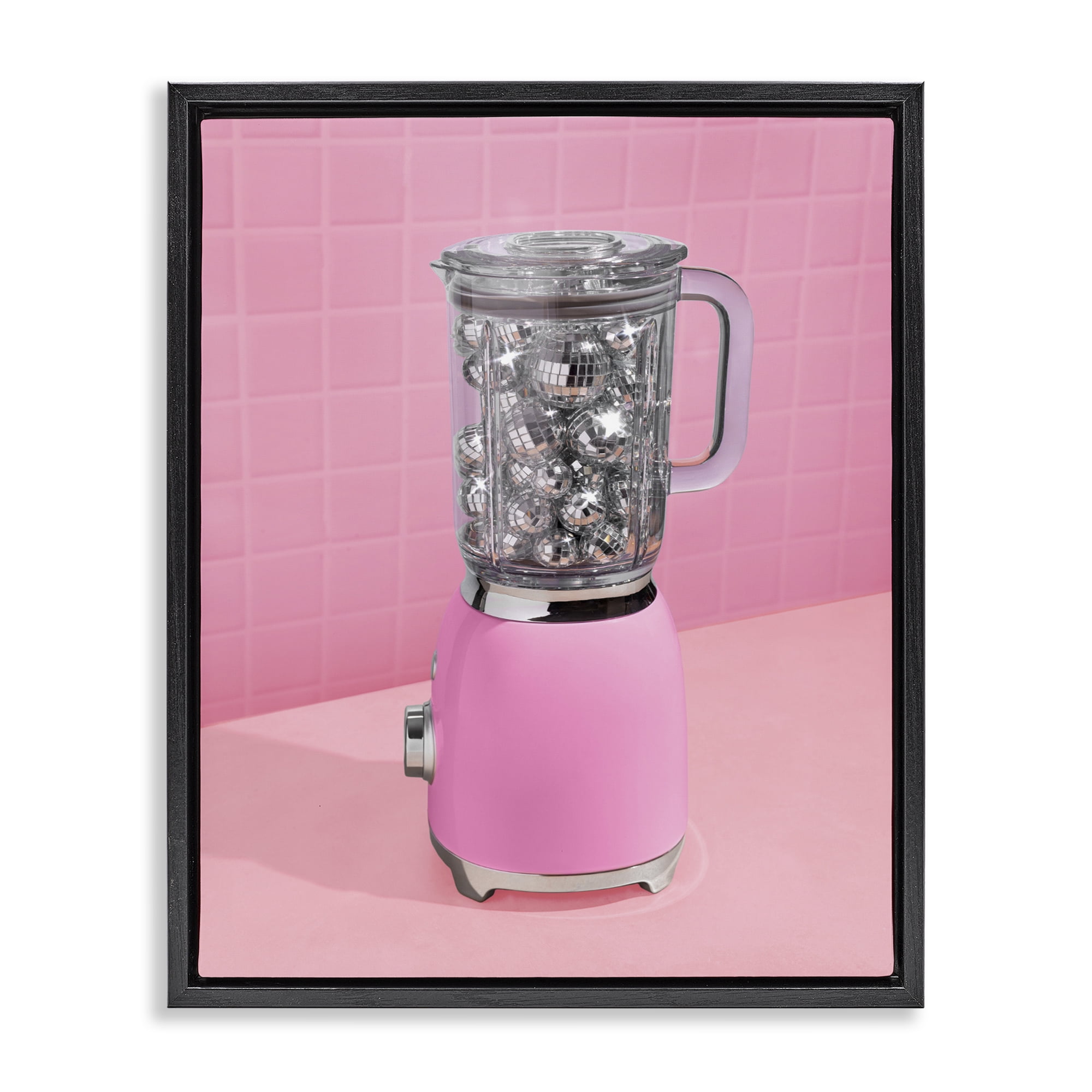 Stupell Industries Disco Drink Blender over Pink Black Framed Floater Canvas Wall Art, design by LISH Creative