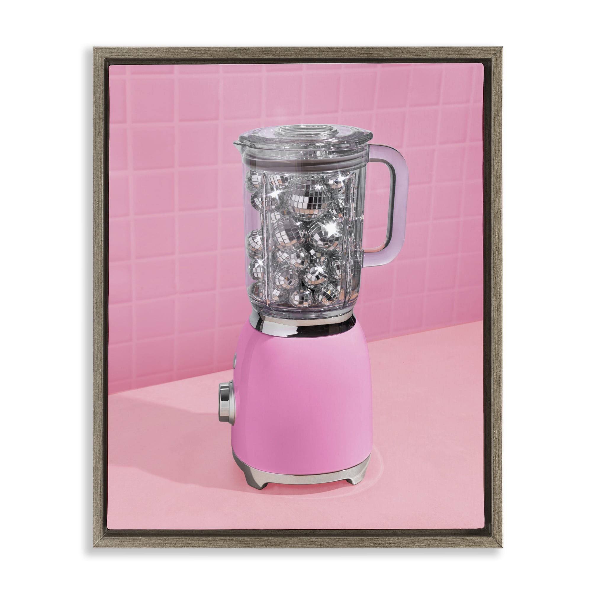 Stupell Industries Disco Drink Blender over Pink Brown Framed Floater Canvas Wall Art, design by LISH Creative