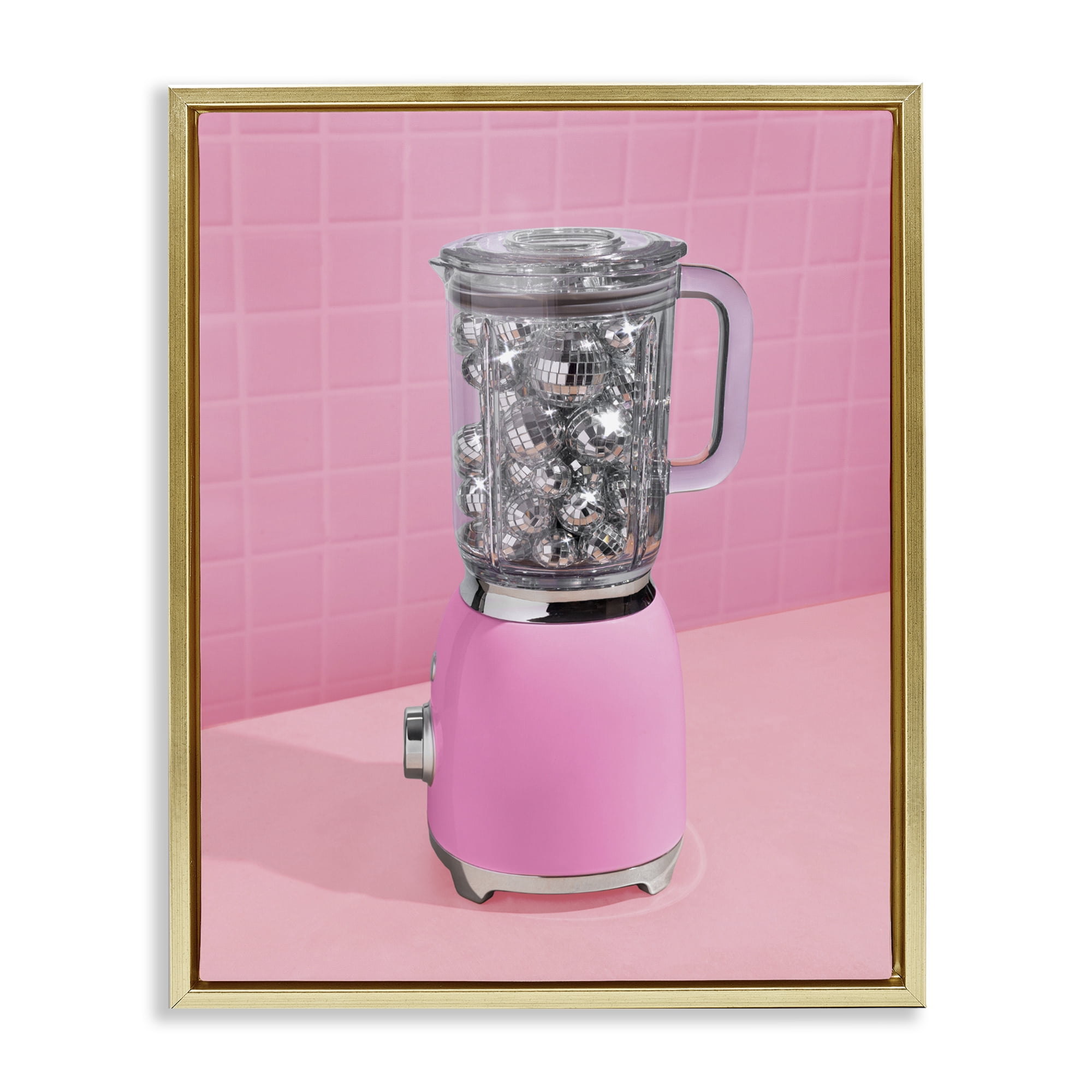 Stupell Industries Disco Drink Blender over Pink Gold Framed Floater Canvas Wall Art, design by LISH Creative
