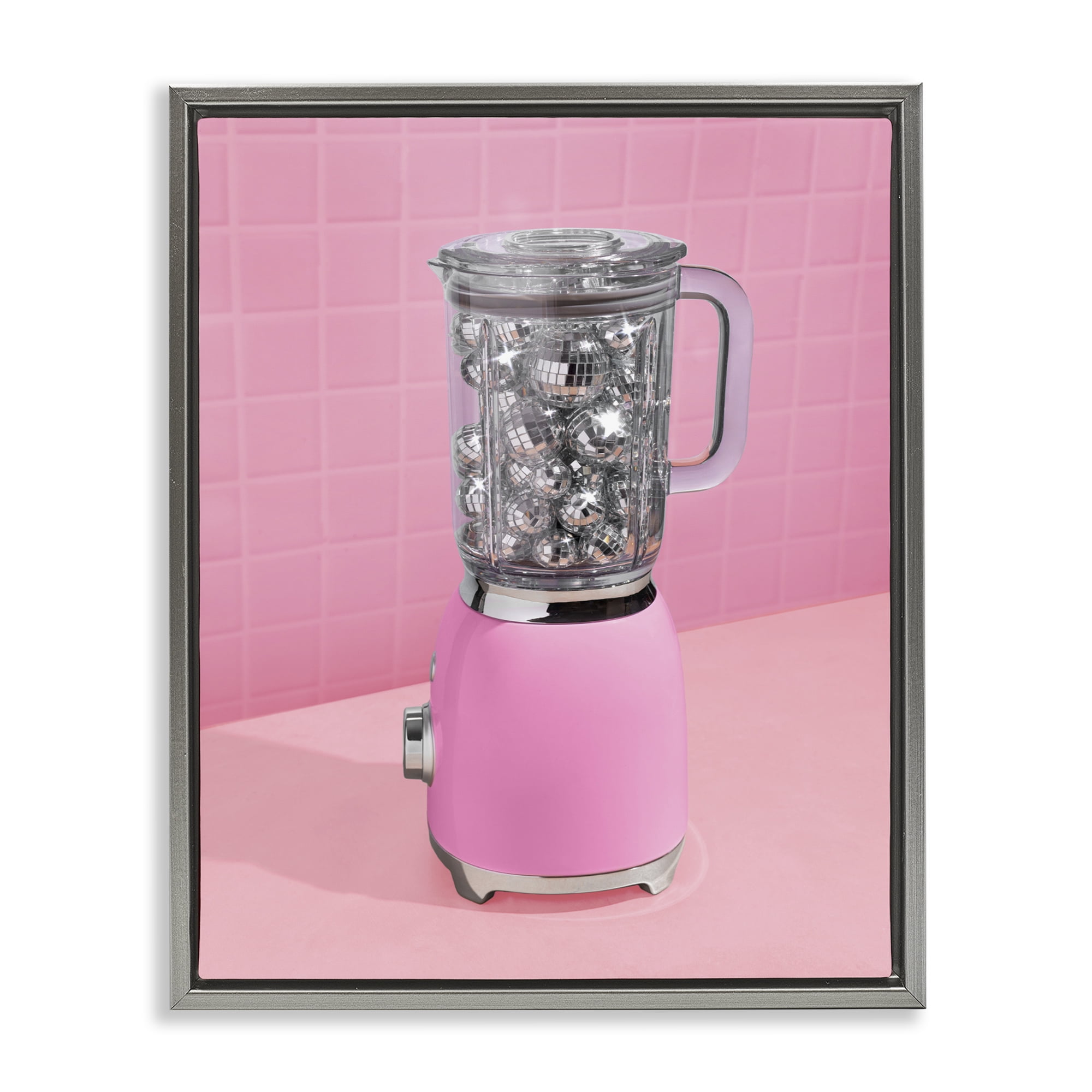 Stupell Industries Disco Drink Blender over Pink Gray Framed Floater Canvas Wall Art, design by LISH Creative